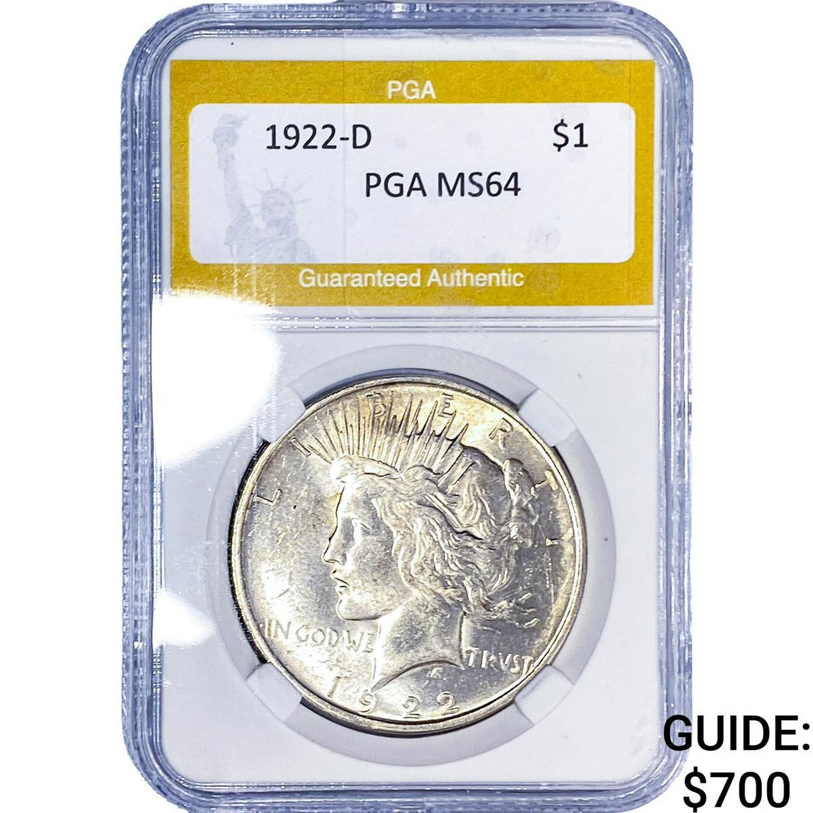 1922-D Silver Peace Dollar PGA MS64: 1922-D Silver Peace Dollar PGA MS64