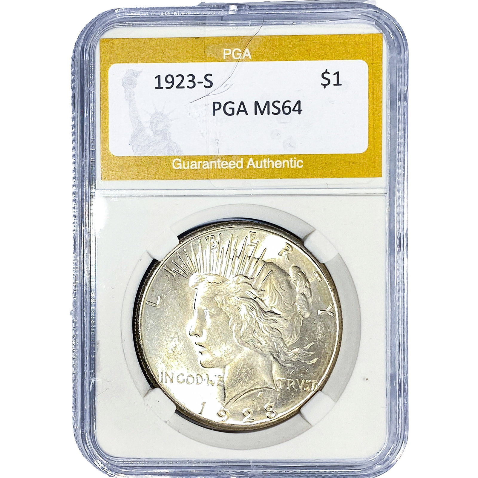 1923-S Silver Peace Dollar PGA MS64: 1923-S Silver Peace Dollar PGA MS64