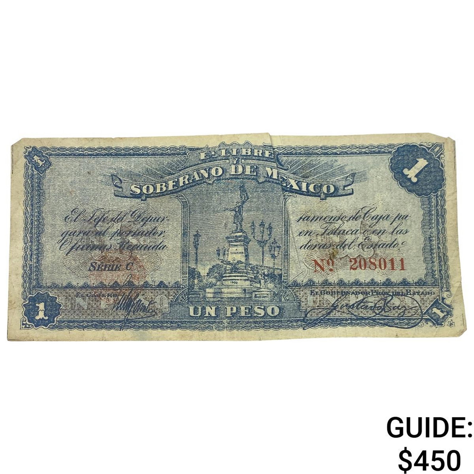 1915 Free and Sovereign State of Mexico 1 Peso: 1915 Free and Sovereign State of Mexico 1 Peso