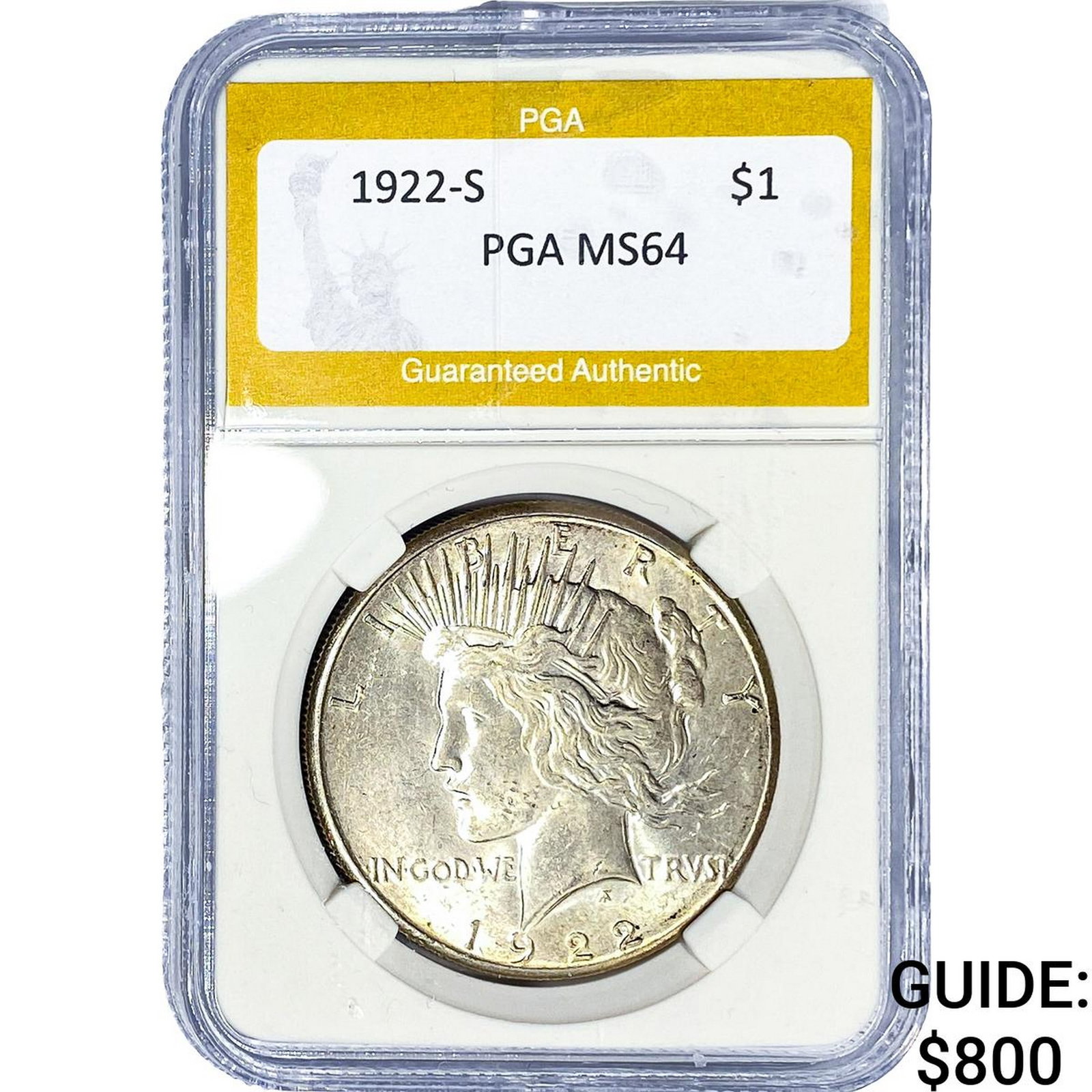 1922-S Silver Peace Dollar PGA MS64: 1922-S Silver Peace Dollar PGA MS64