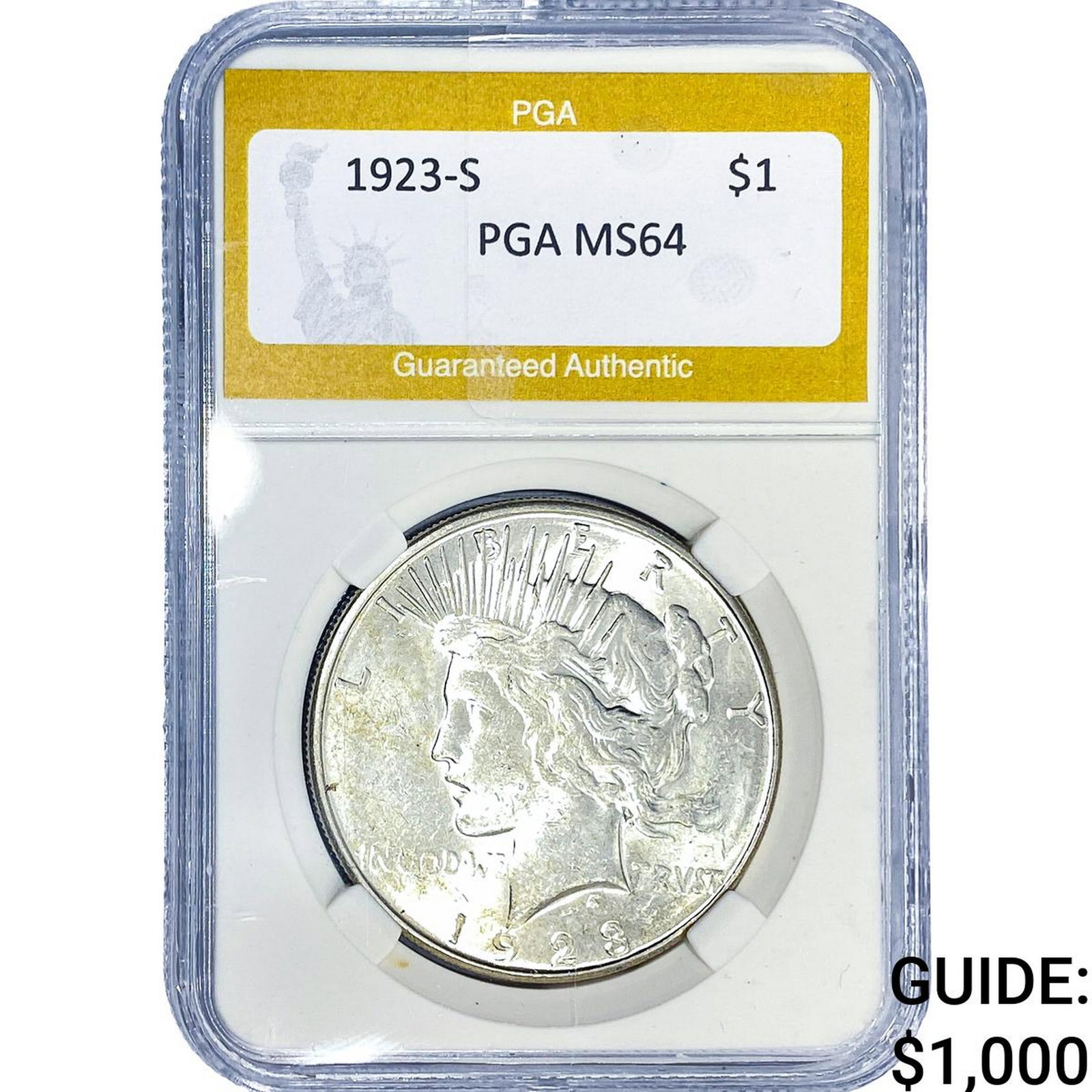 1923-S Silver Peace Dollar PGA MS64: 1923-S Silver Peace Dollar PGA MS64