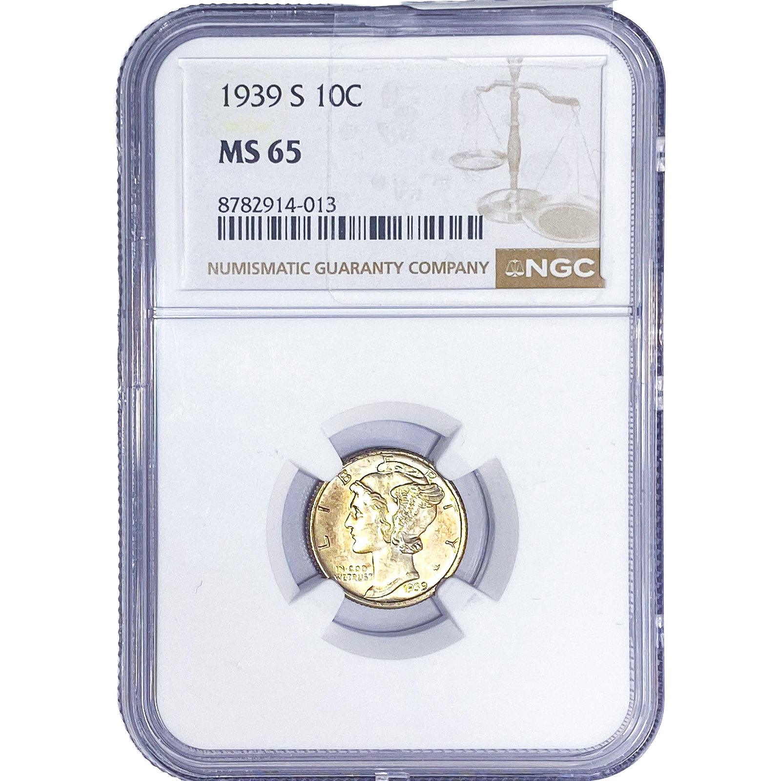 1939-S Mercury Silver Dime NGC MS65: 1939-S Mercury Silver Dime NGC MS65