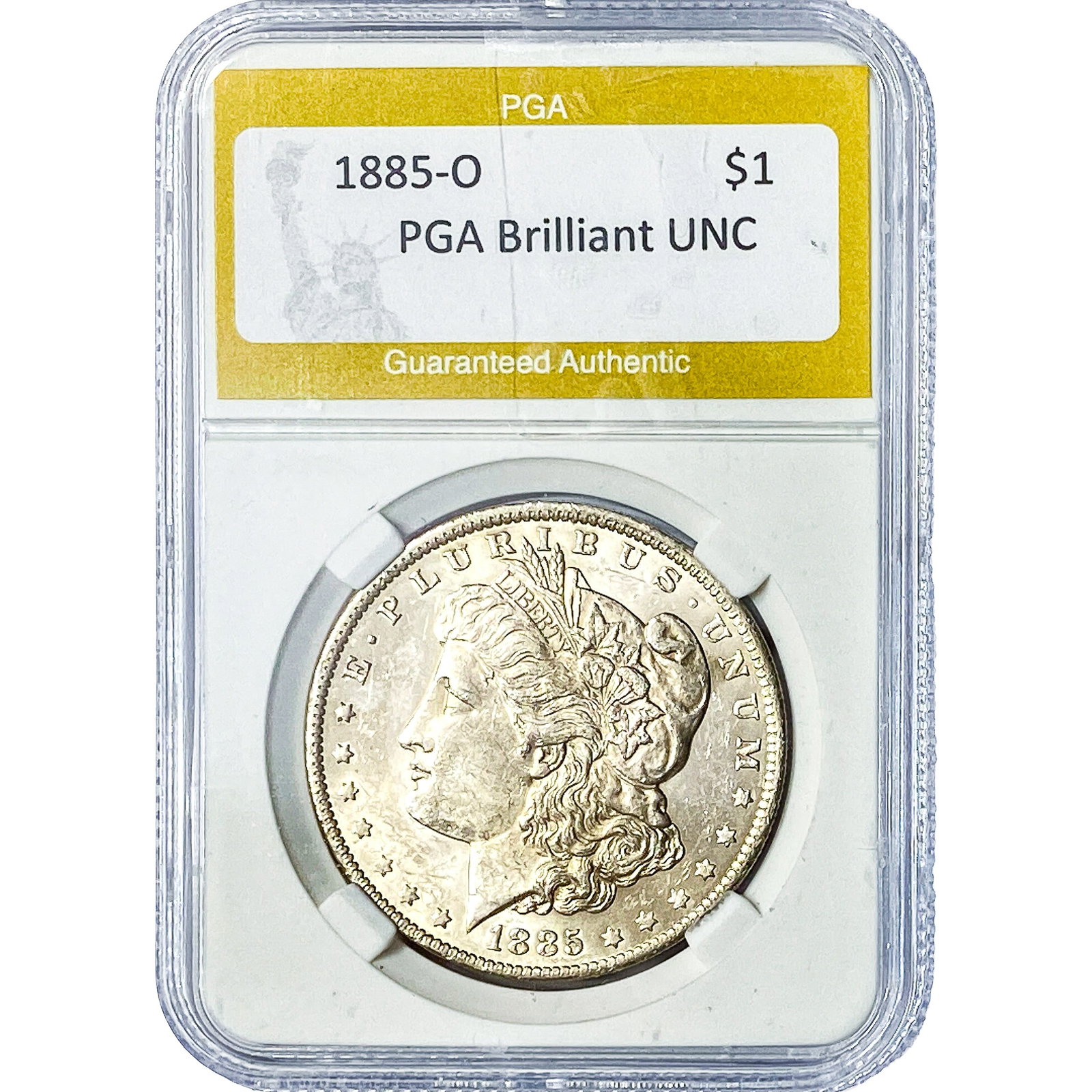 1885-O Morgan Silver Dollar PGA Brilliant UNC: 1885-O Morgan Silver Dollar PGA Brilliant UNC