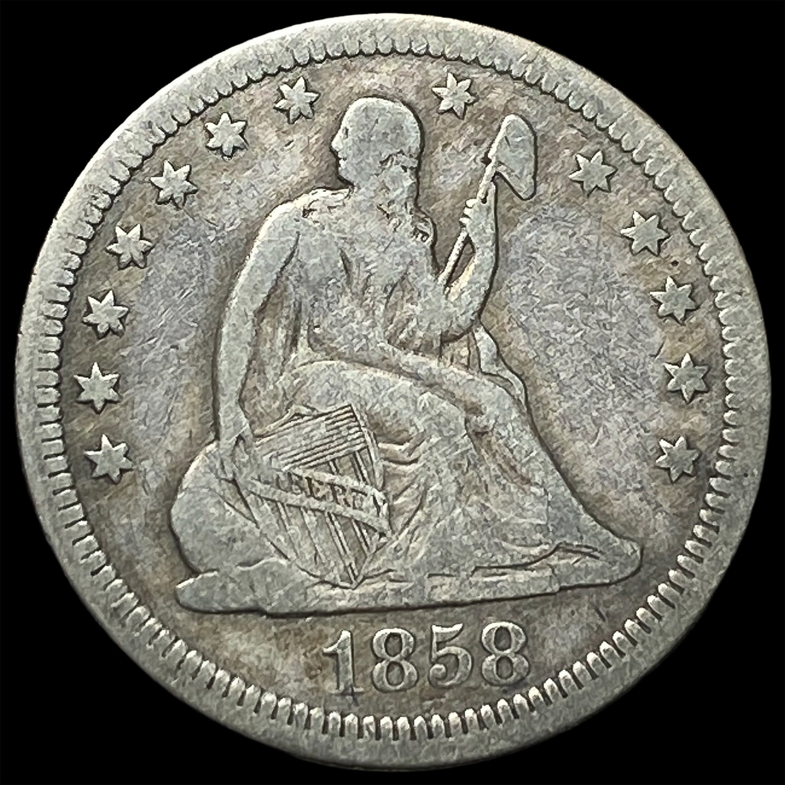 1858 Seated Liberty Quarter NEARLY UNCIRCULATED: 1858 Seated Liberty Quarter NEARLY UNCIRCULATED