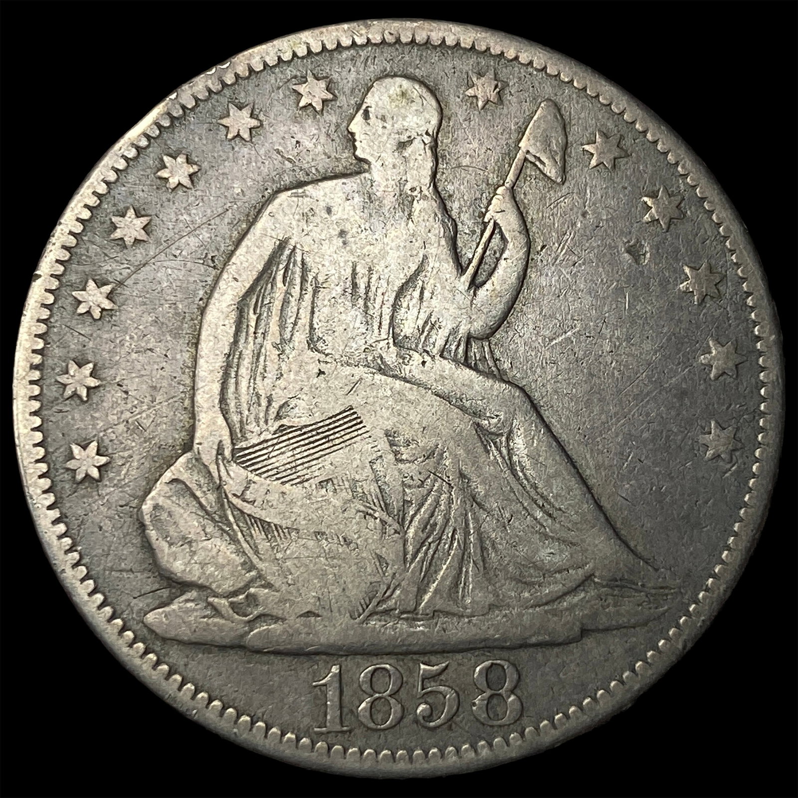 1858 Seated Liberty Half Dollar LIGHTLY CIRCULATED: 1858 Seated Liberty Half Dollar LIGHTLY CIRCULATED