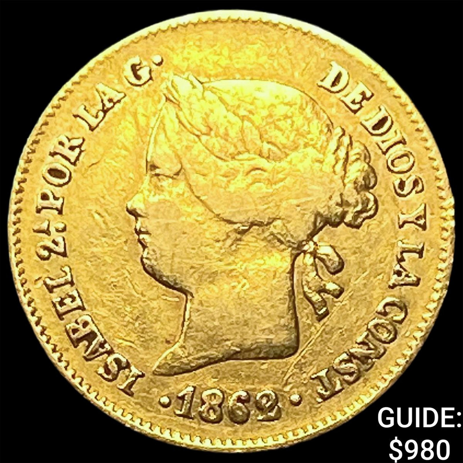 1862 Philippines Gold 1 Peso .0476 AGW: 1862 Philippines Gold 1 Peso .0476 AGW