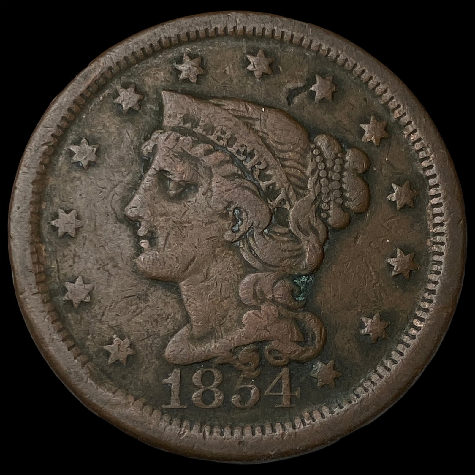 1854 Braided Hair Large Cent NEARLY UNCIRCULATED: 1854 Braided Hair Large Cent NEARLY UNCIRCULATED