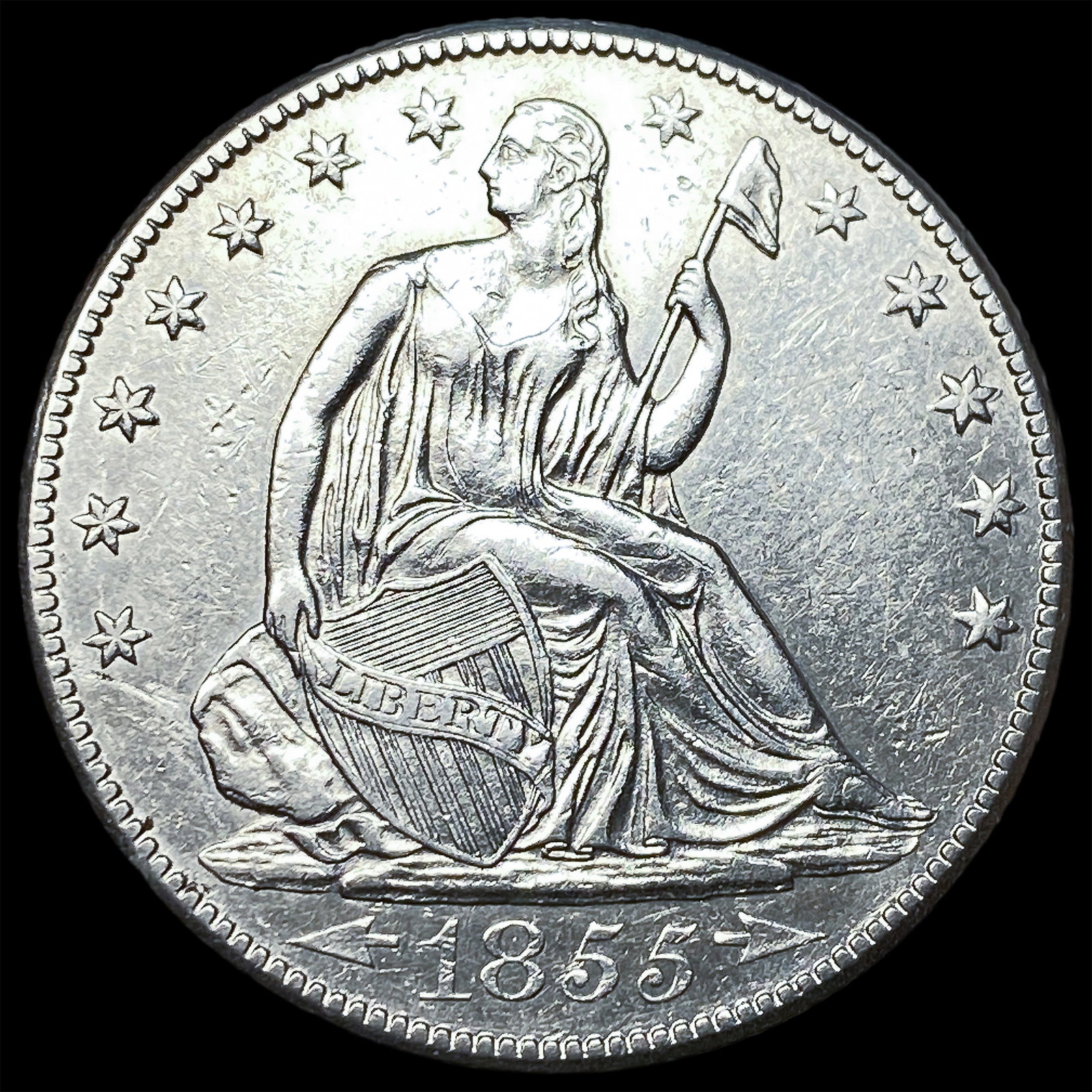 1855-O Arrows Silver Half Dollar CLOSELY UNCIRCULATED: 1855-O Arrows Silver Half Dollar CLOSELY UNCIRCULATED