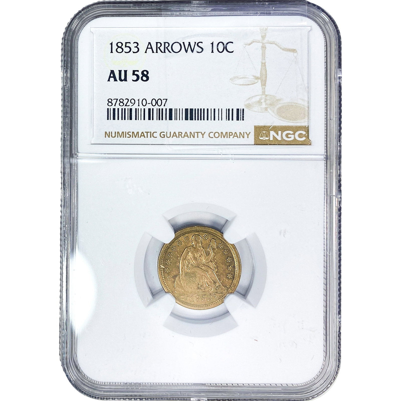 1853 Seated Liberty Dime NGC AU58 Arrows (1 of 2)