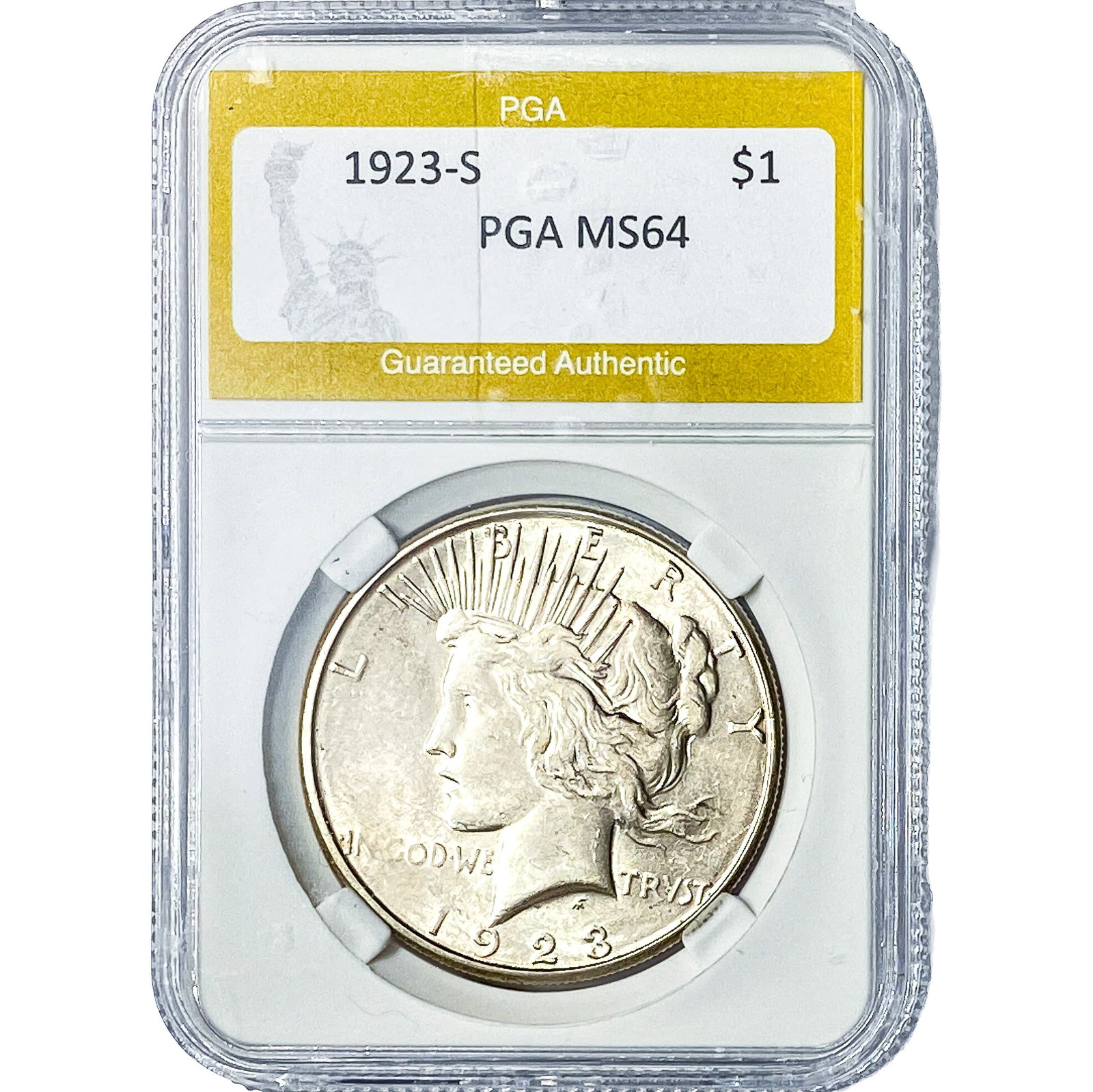 1923-S Silver Peace Dollar PGA MS64: 1923-S Silver Peace Dollar PGA MS64