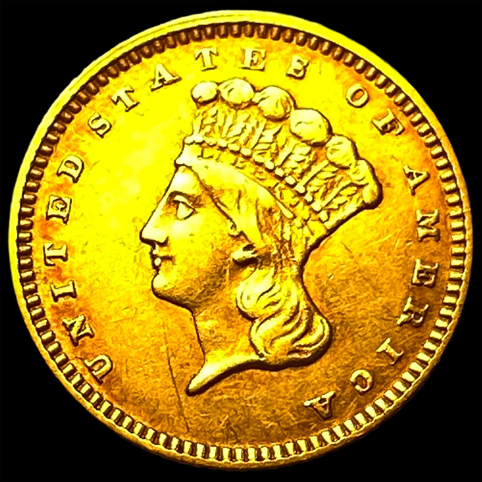 1874 Gold $1 Indian Head Type 3 CLOSELY UNCIRCULATED: 1874 Gold $1 Indian Head Type 3 CLOSELY UNCIRCULATED