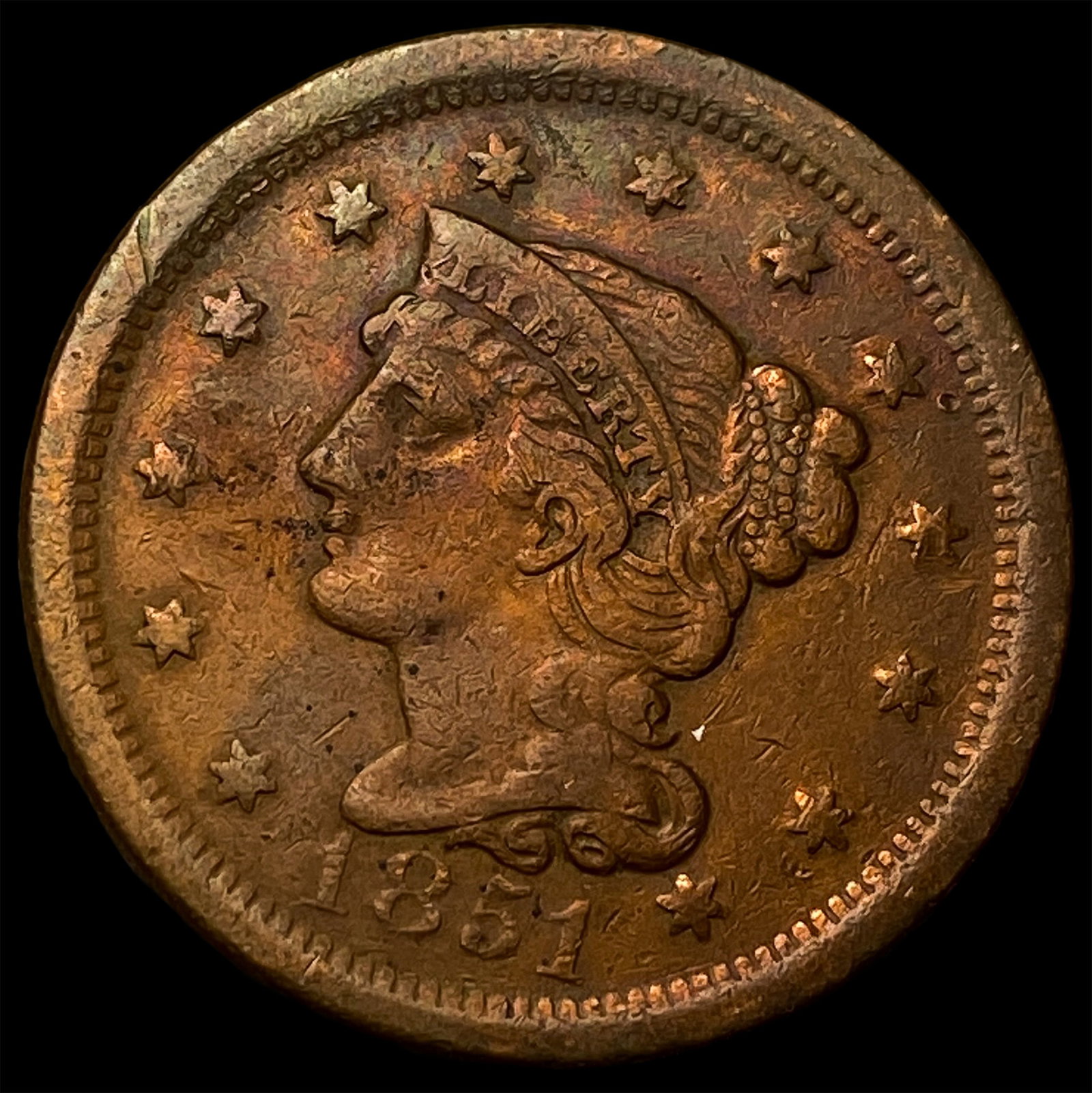 1851 Braided Hair Large Cent CLOSELY UNCIRCULATED: 1851 Braided Hair Large Cent CLOSELY UNCIRCULATED