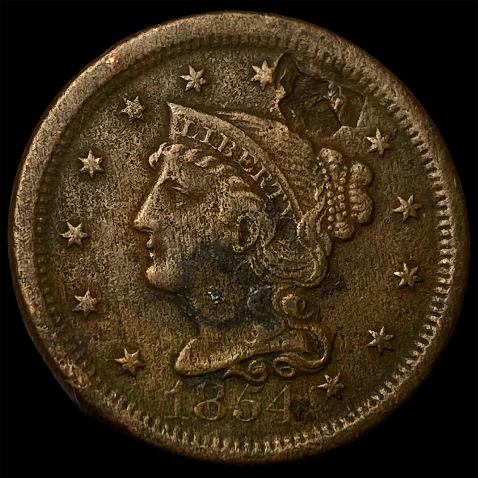1854 Braided Hair Large Cent CLOSELY UNCIRCULATED: 1854 Braided Hair Large Cent CLOSELY UNCIRCULATED