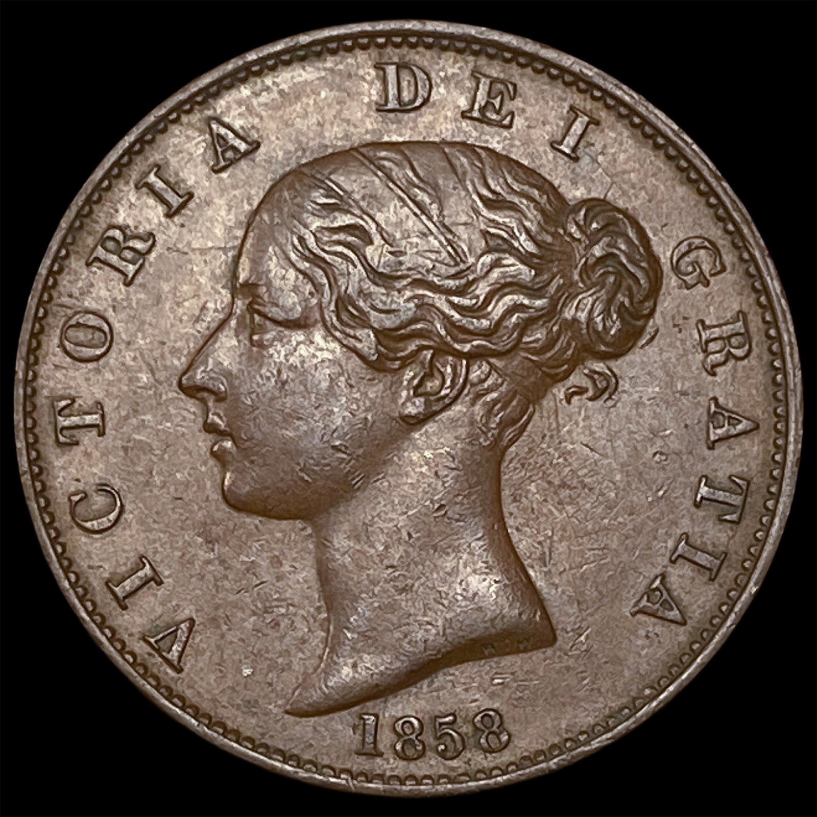 1858 Great Britain Copper 1/2 Penny KM 726: 1858 Great Britain Copper 1/2 Penny KM 726