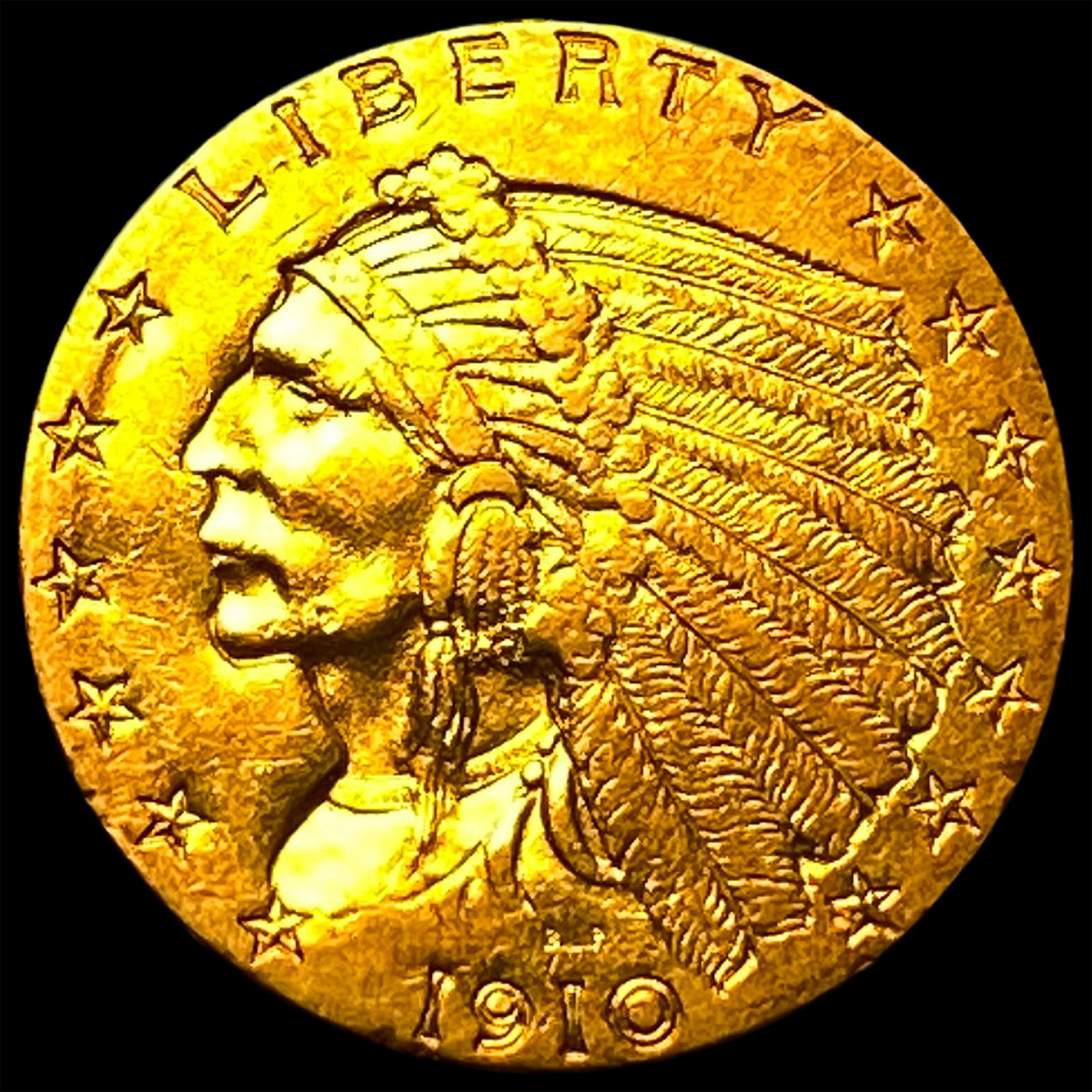 1910 Indian Head Gold $2.50 Quarter Eagle CLOSELY UNCIRCULATED: 1910 Indian Head Gold $2.50 Quarter Eagle CLOSELY UNCIRCULATED
