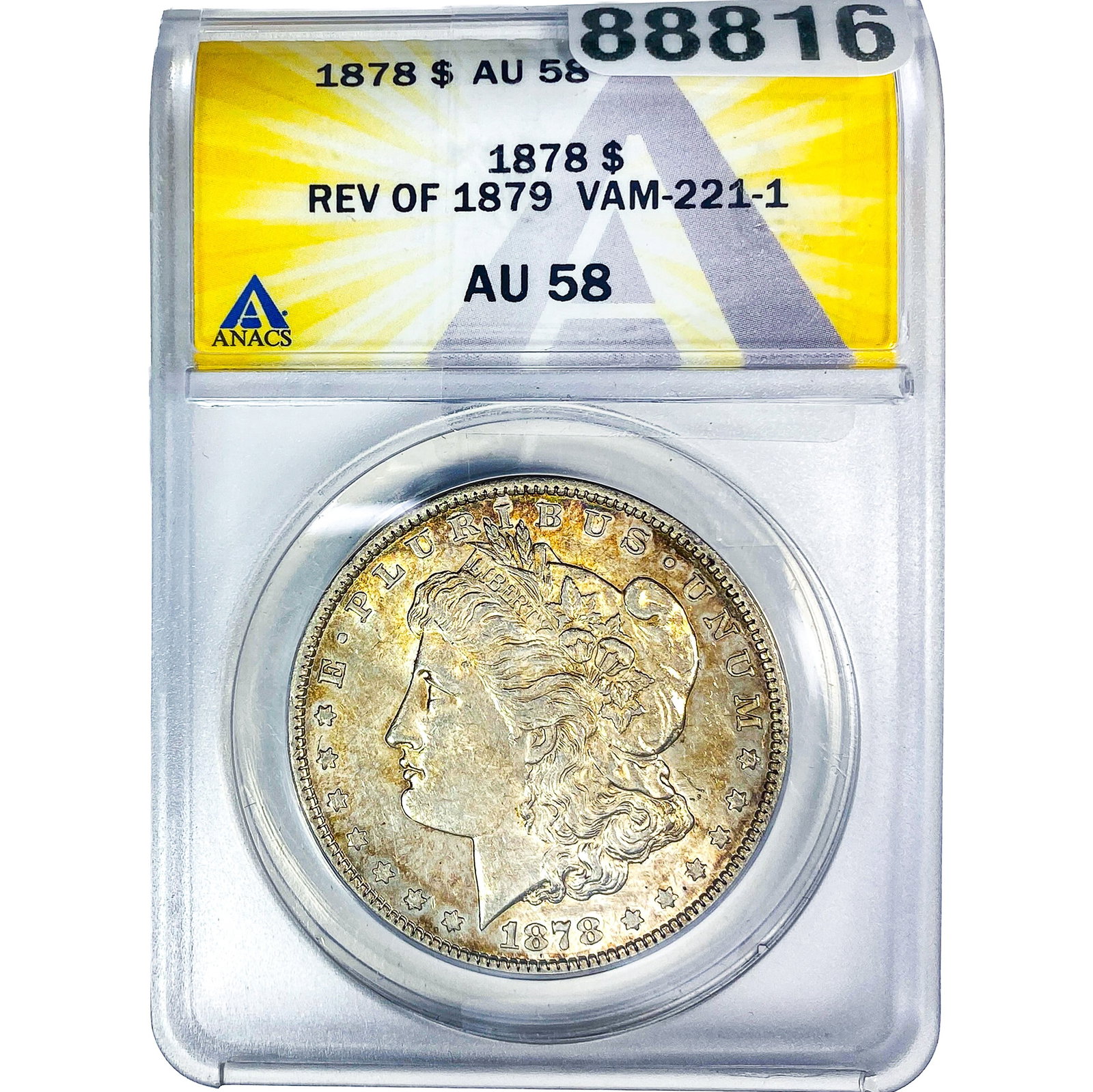 1878 Morgan Silver Dollar ANACS AU58 VAM-221-1: 1878 Morgan Silver Dollar ANACS AU58 VAM-221-1