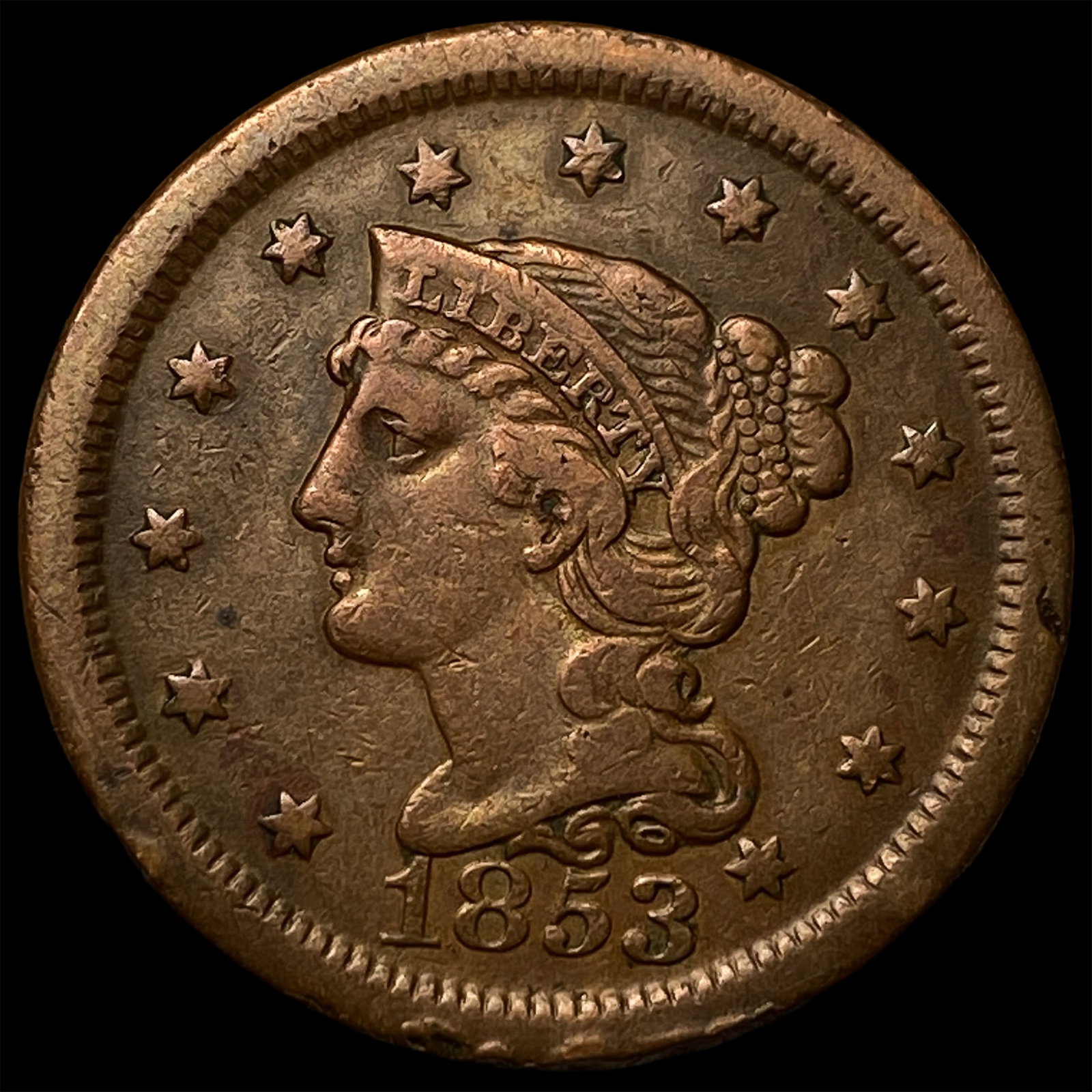 1853 Braided Hair Large Cent CLOSELY UNCIRCULATED: 1853 Braided Hair Large Cent CLOSELY UNCIRCULATED