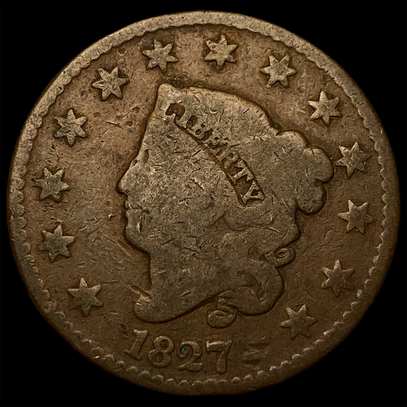 1827 Coronet Head Large Cent NICELY CIRCULATED: 1827 Coronet Head Large Cent NICELY CIRCULATED