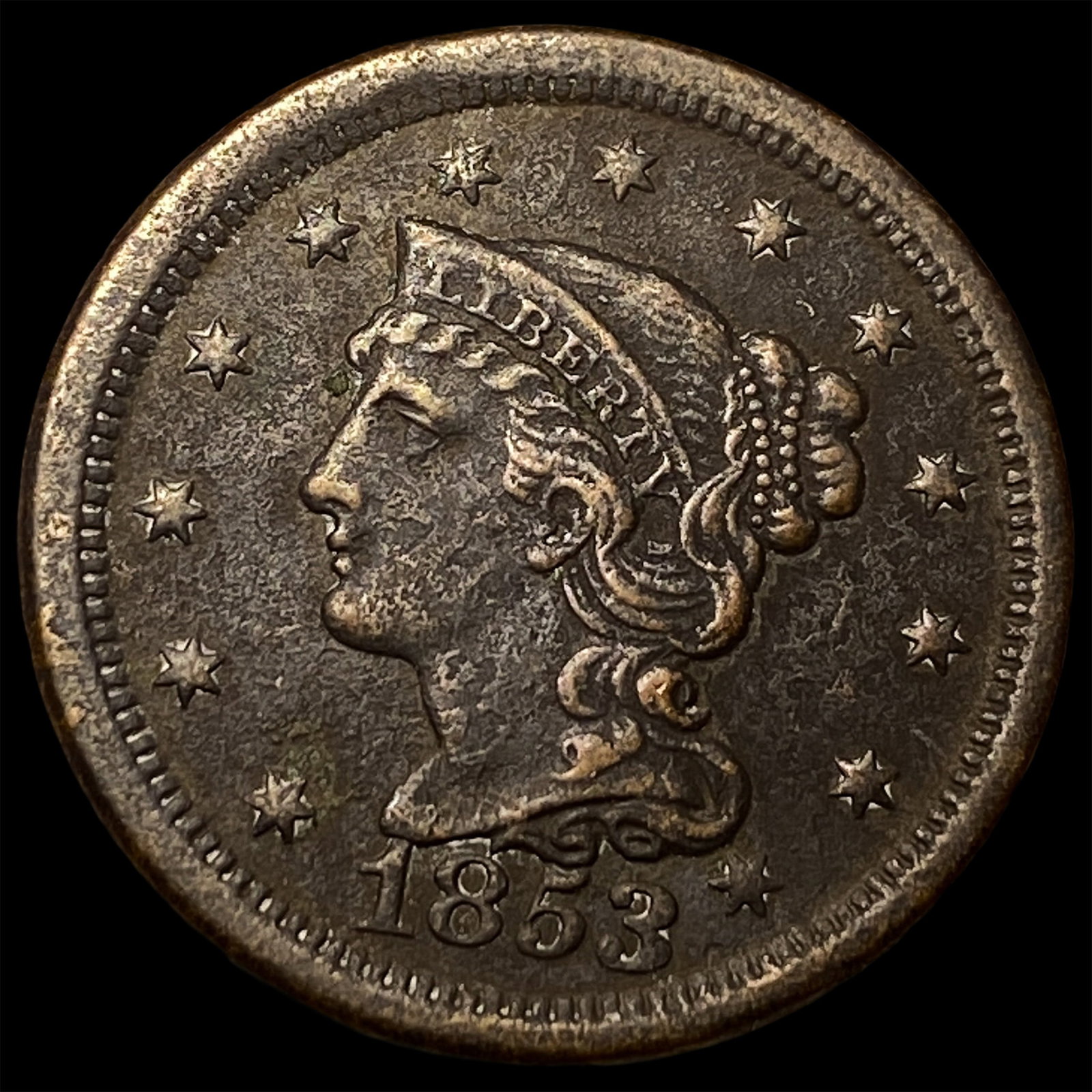 1853 Braided Hair Large Cent NEARLY UNCIRCULATED: 1853 Braided Hair Large Cent NEARLY UNCIRCULATED