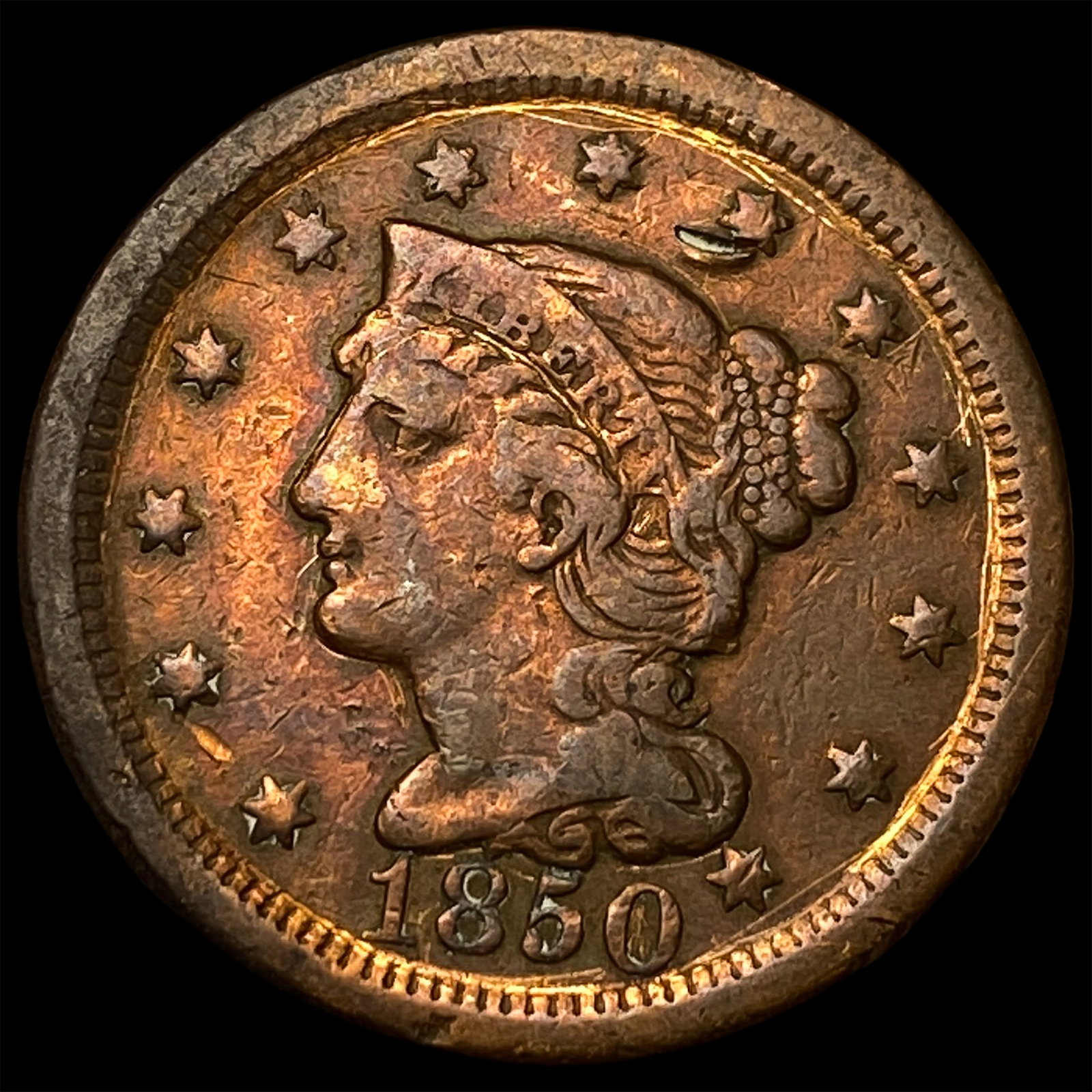 1850 Braided Hair Large Cent NEARLY UNCIRCULATED: 1850 Braided Hair Large Cent NEARLY UNCIRCULATED