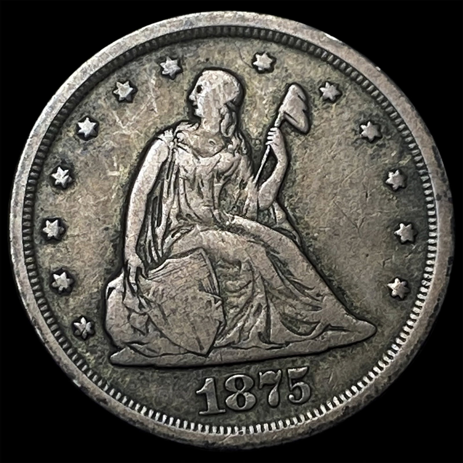 1875 Seated Liberty Twenty Cents NEARLY UNCIRCULATED: 1875 Seated Liberty Twenty Cents NEARLY UNCIRCULATED