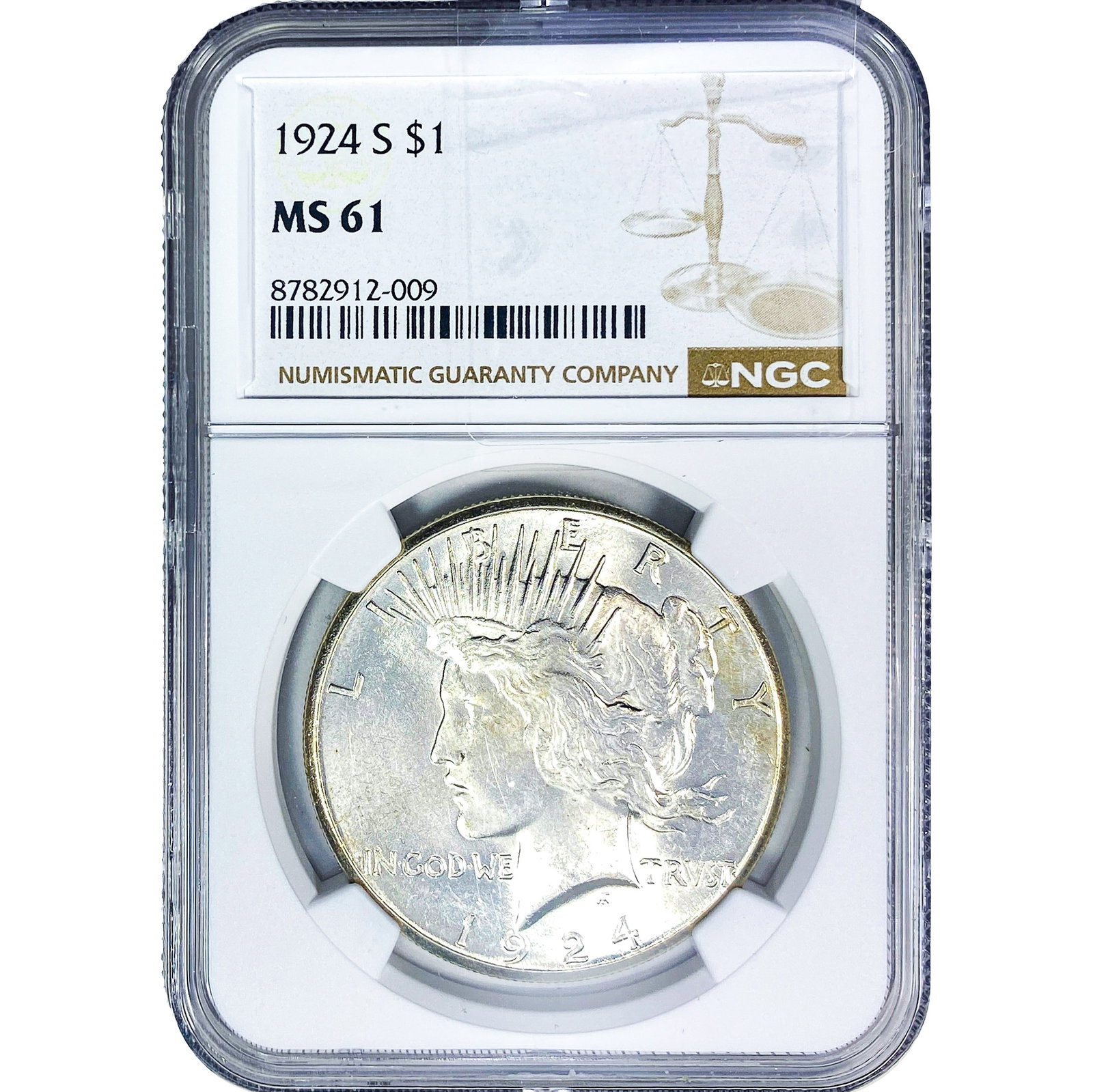 1924-S Silver Peace Dollar NGC MS61: 1924-S Silver Peace Dollar NGC MS61