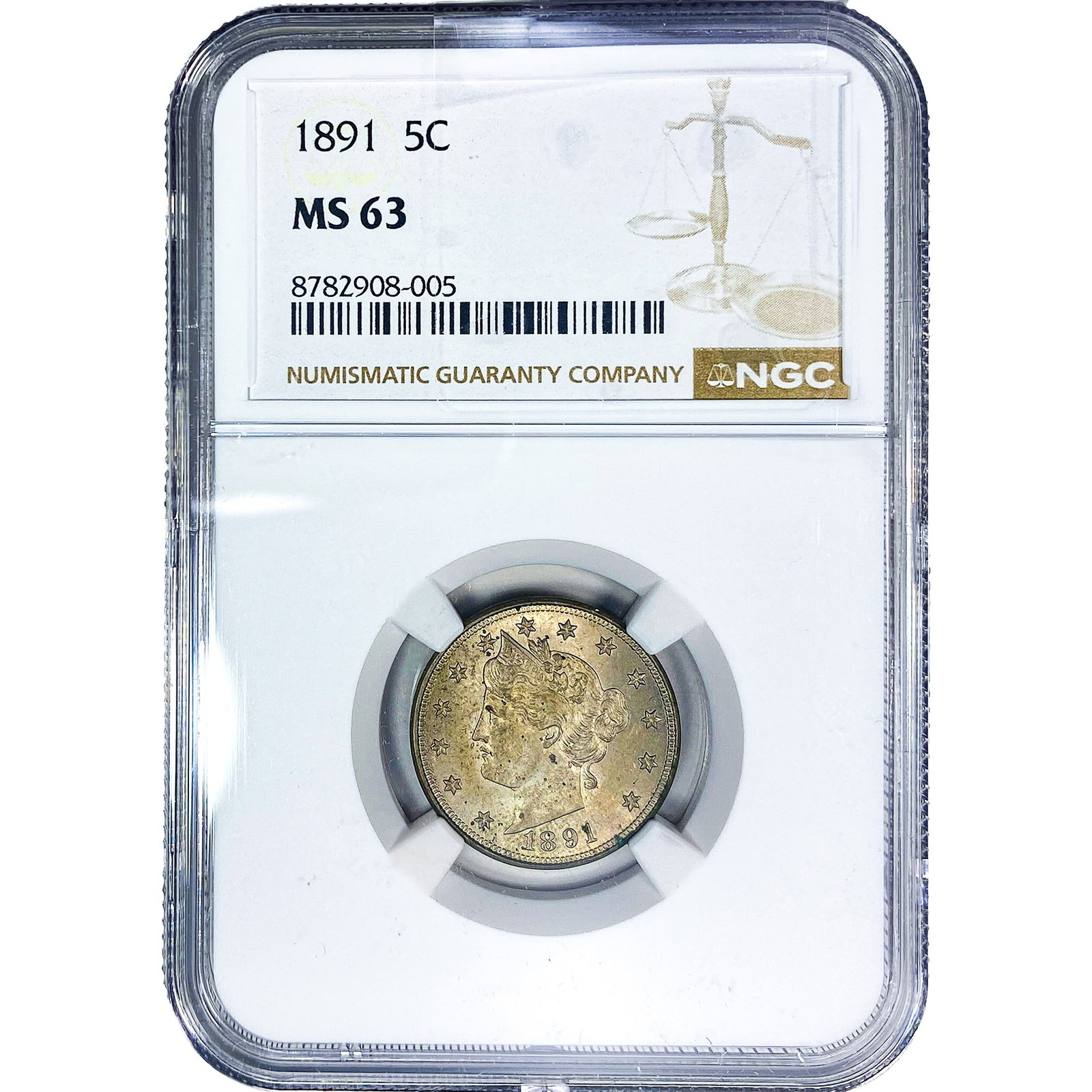 1891 Liberty Victory Nickel NGC MS63: 1891 Liberty Victory Nickel NGC MS63
