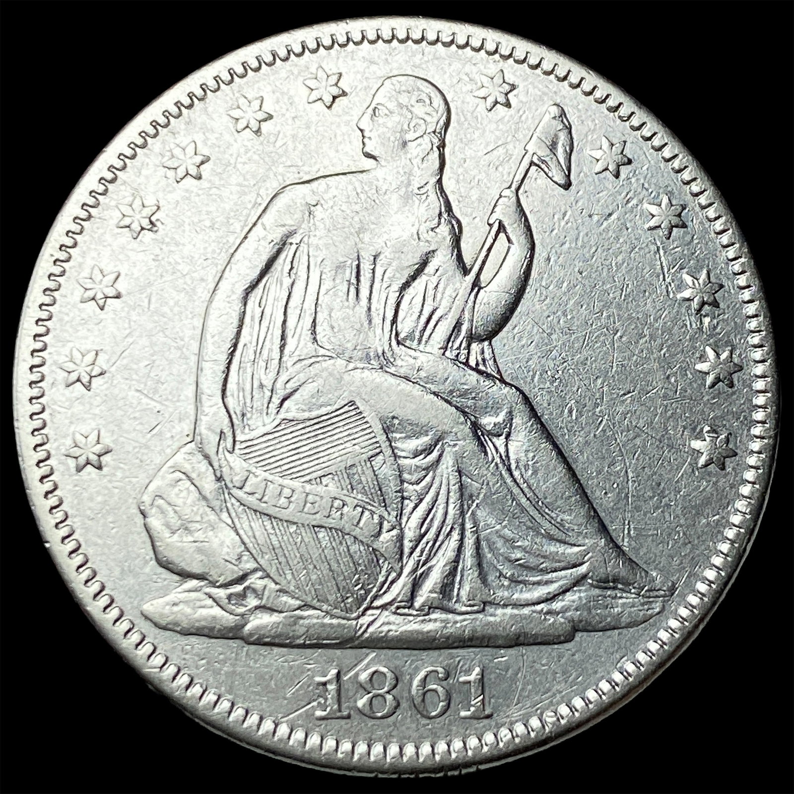 1861 Silver Seated Liberty Half Dollar NEARLY UNCIRCULATED (1 of 2)