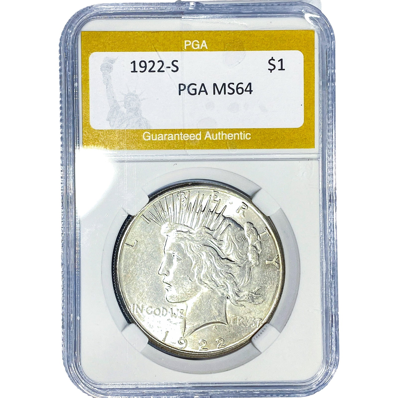 1922-S Silver Peace Dollar PGA MS64: 1922-S Silver Peace Dollar PGA MS64