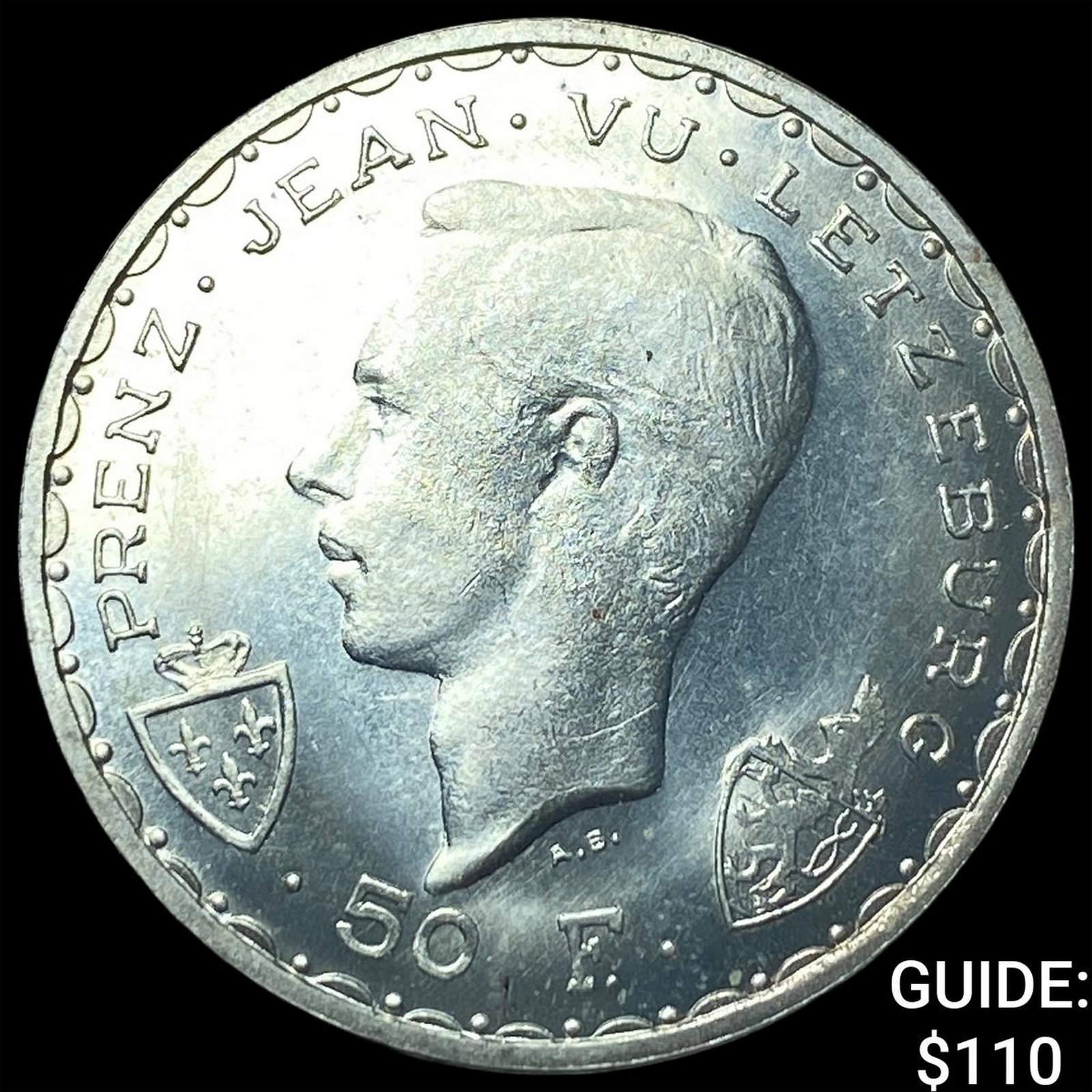 1946 Luxembourg Silver 50 Francs: 1946 Luxembourg Silver 50 Francs