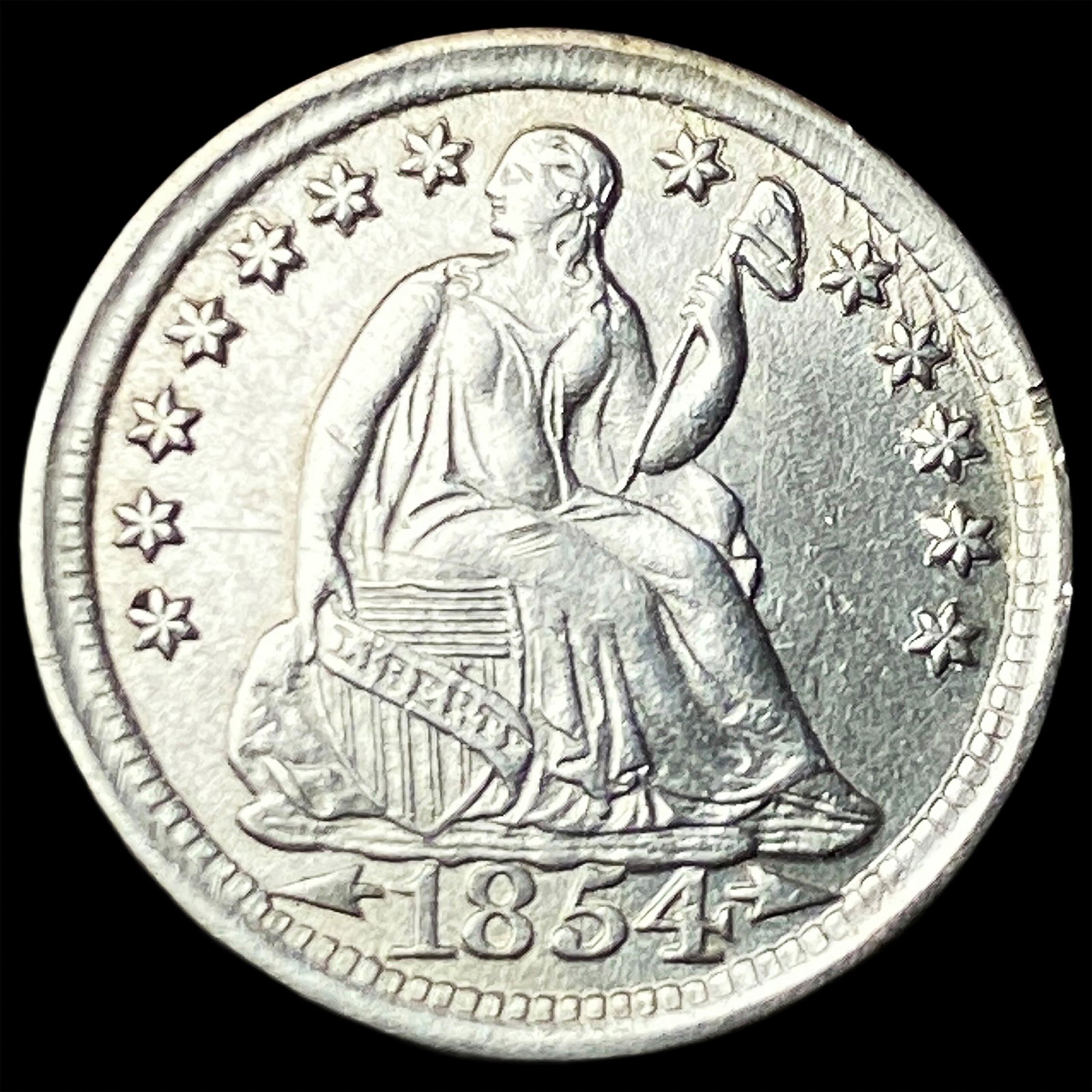 1854 Arrows Silver Seated Liberty Half Dime CHOICE AU: 1854 Arrows Silver Seated Liberty Half Dime CHOICE AU