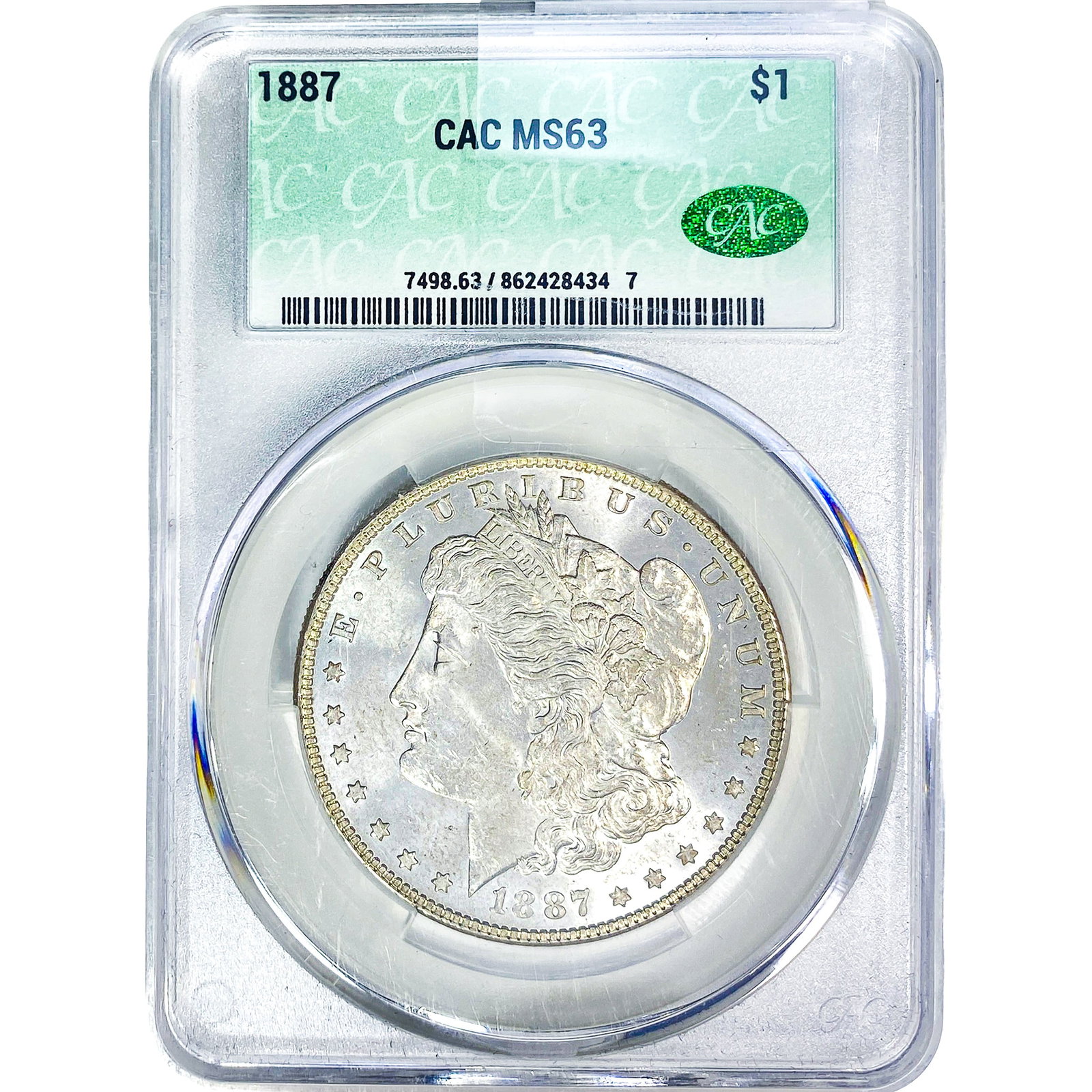 1887 Morgan Silver Dollar CAC MS63: 1887 Morgan Silver Dollar CAC MS63
