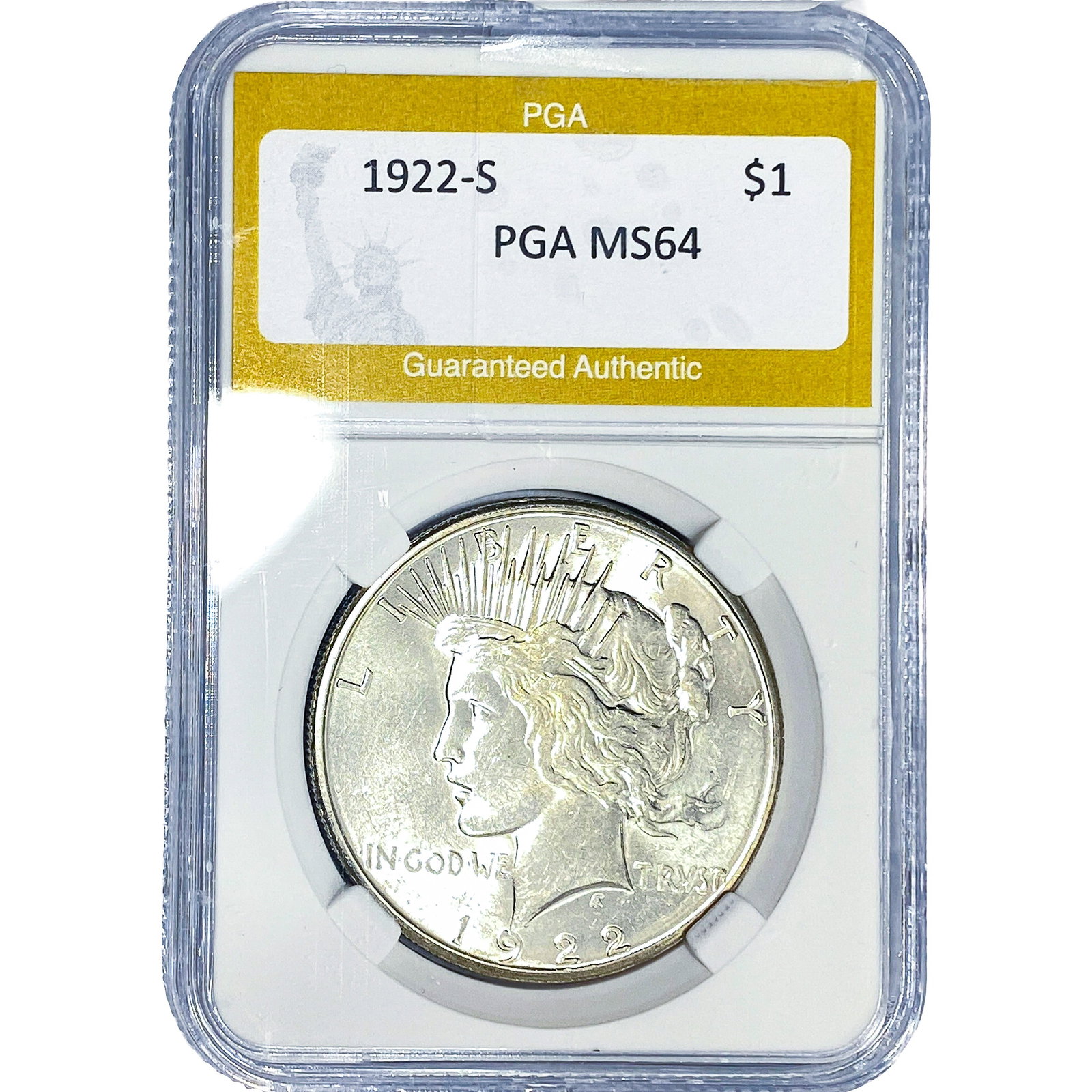 1922-S Silver Peace Dollar PGA MS64: 1922-S Silver Peace Dollar PGA MS64