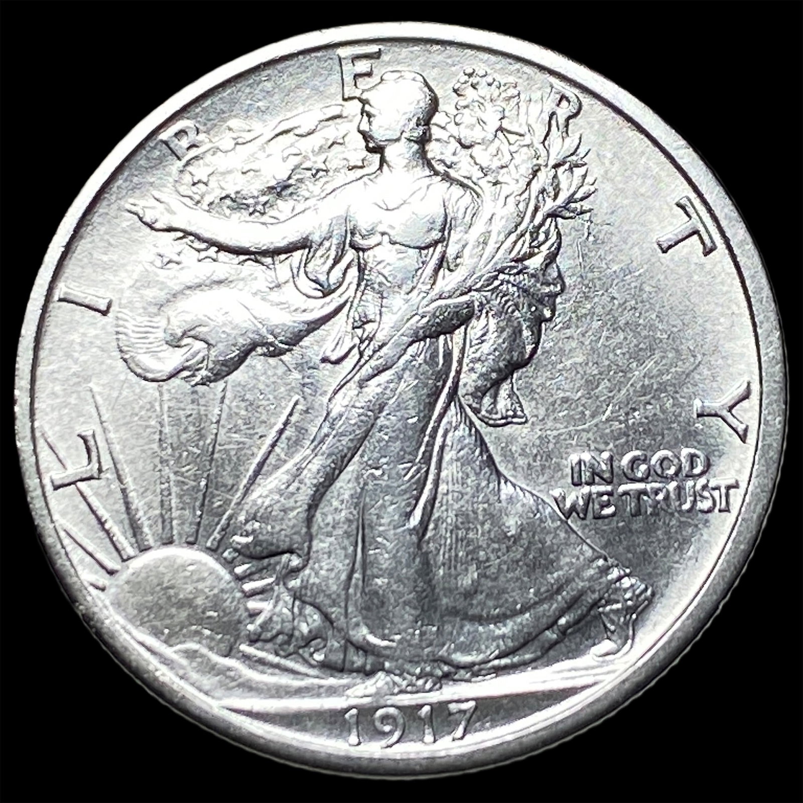 1917-S Silver Walking Liberty Half Dollar CLOSELY UNCIRCULATED: 1917-S Silver Walking Liberty Half Dollar CLOSELY UNCIRCULATED