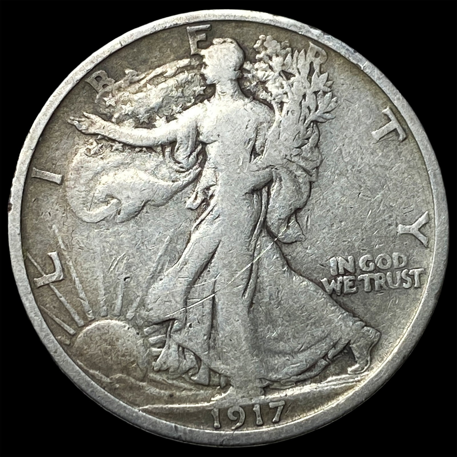 1917-S Silver Walking Liberty Half Dollar ABOUT UNCIRCULATED: 1917-S Silver Walking Liberty Half Dollar ABOUT UNCIRCULATED