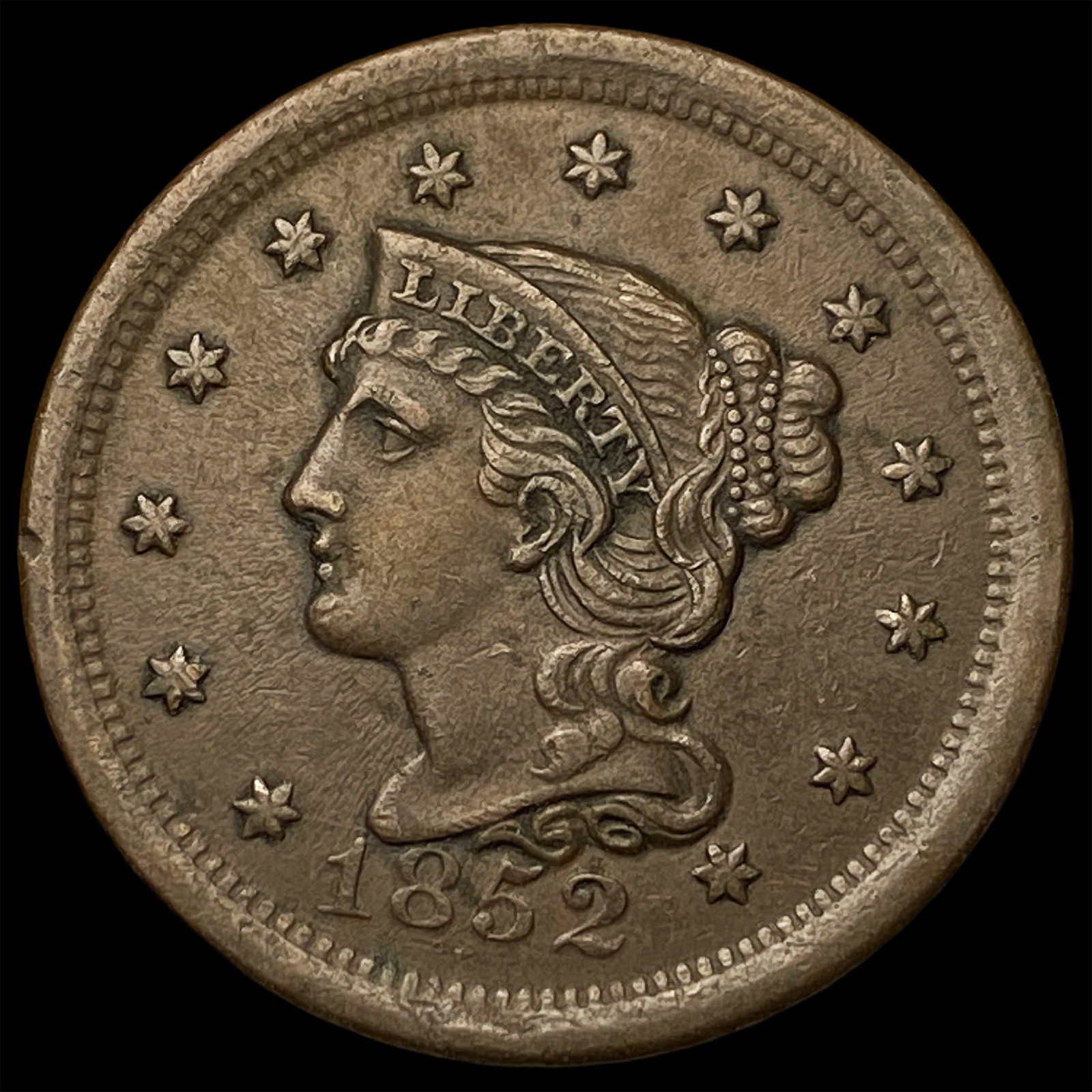 1852 Braided Hair Large Cent CLOSELY UNCIRCULATED (1 of 2)