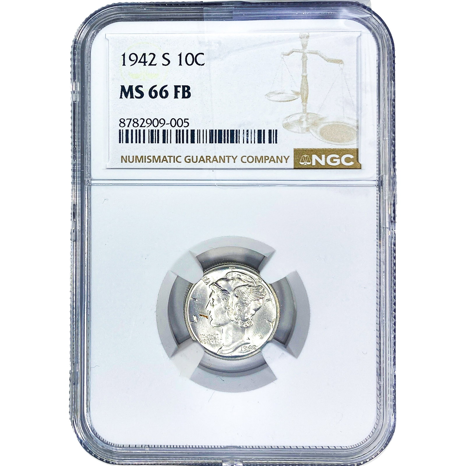 1942-S Mercury Silver Dime NGC MS66 FB: 1942-S Mercury Silver Dime NGC MS66 FB