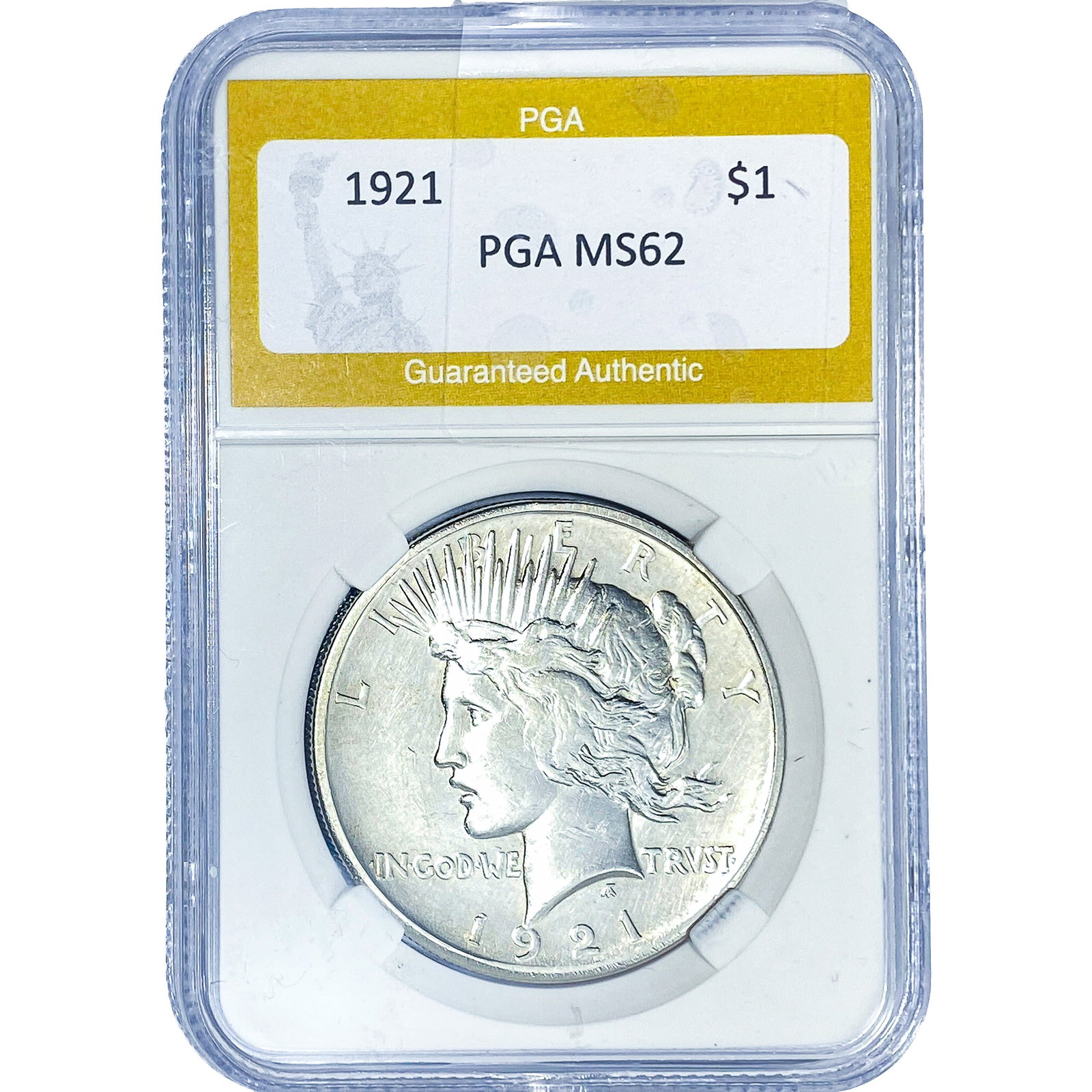 1921 Silver Peace Dollar PGA MS62: 1921 Silver Peace Dollar PGA MS62