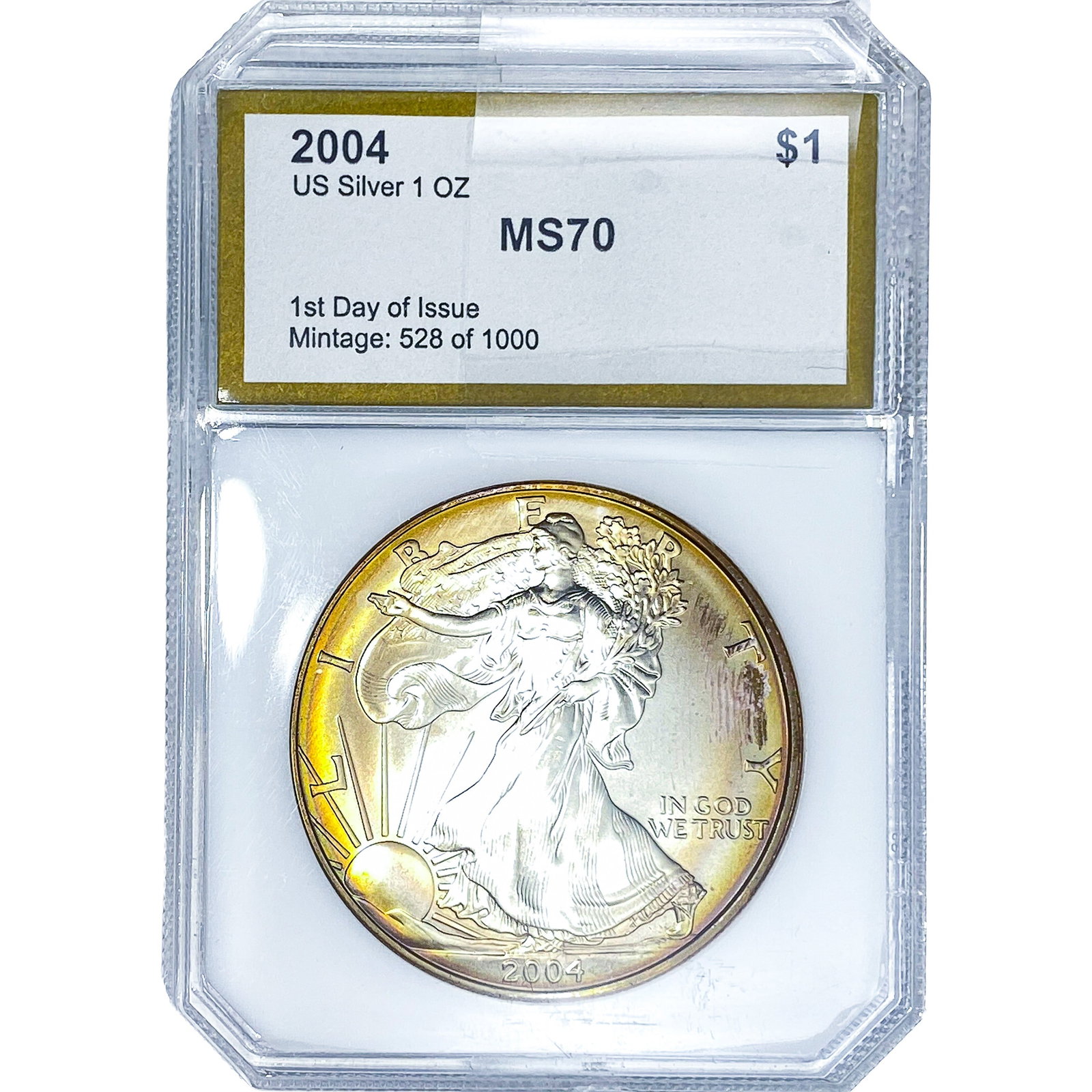 2004 Silver Eagle PCI MS70 First Day Issue (1 of 2)