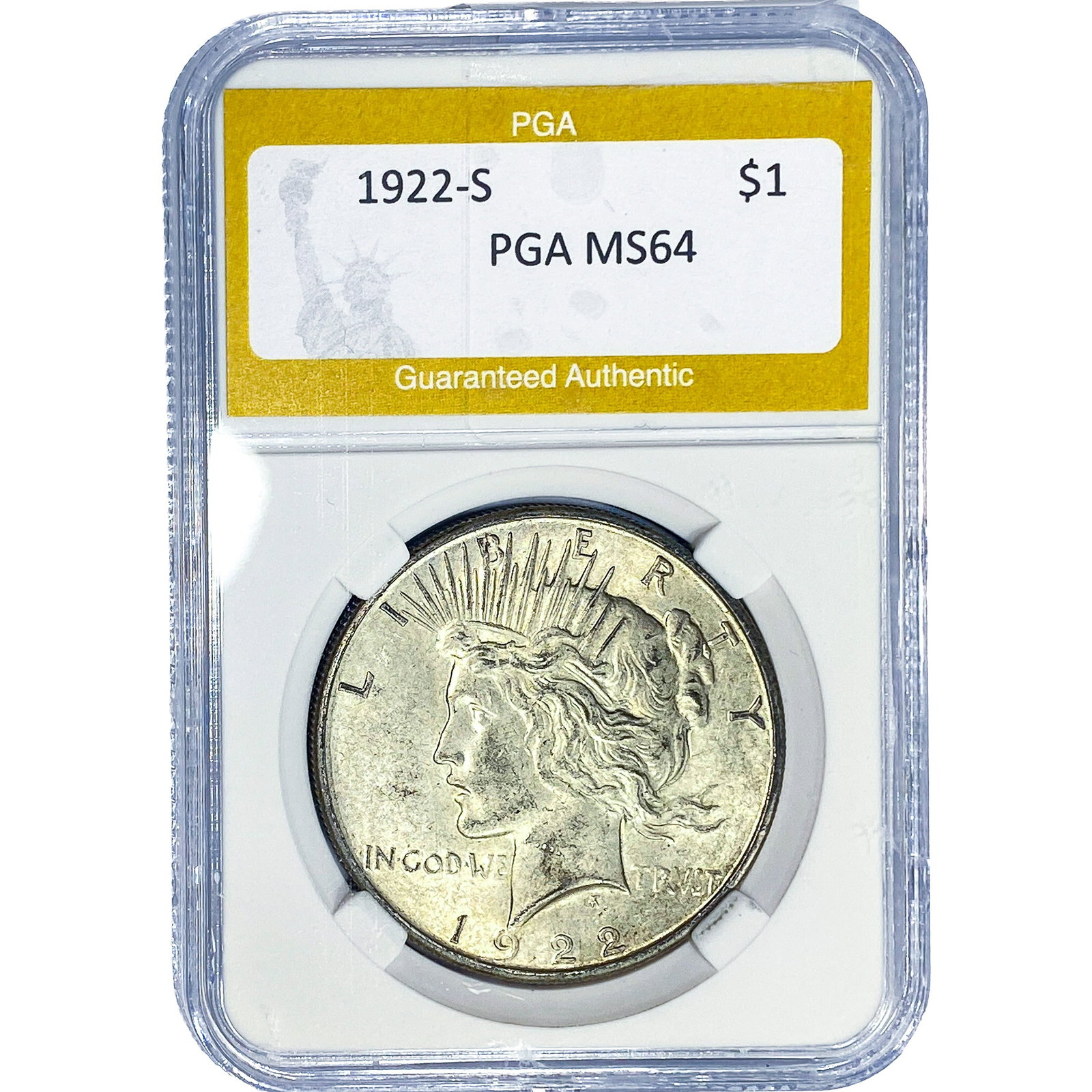 1922-S Silver Peace Dollar PGA MS64: 1922-S Silver Peace Dollar PGA MS64