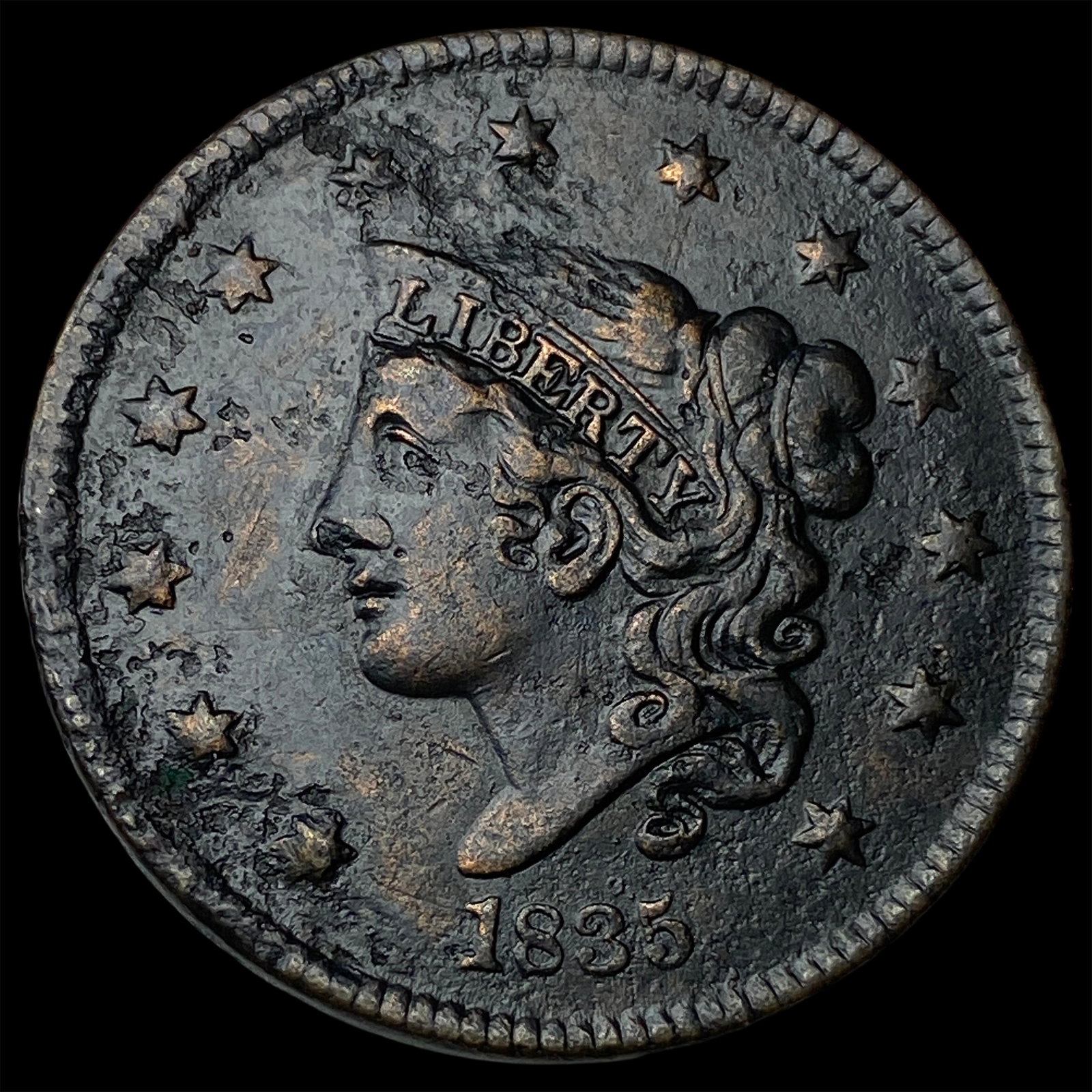 1835 Coronet Head Large Cent CLOSELY UNCIRCULATED: 1835 Coronet Head Large Cent CLOSELY UNCIRCULATED