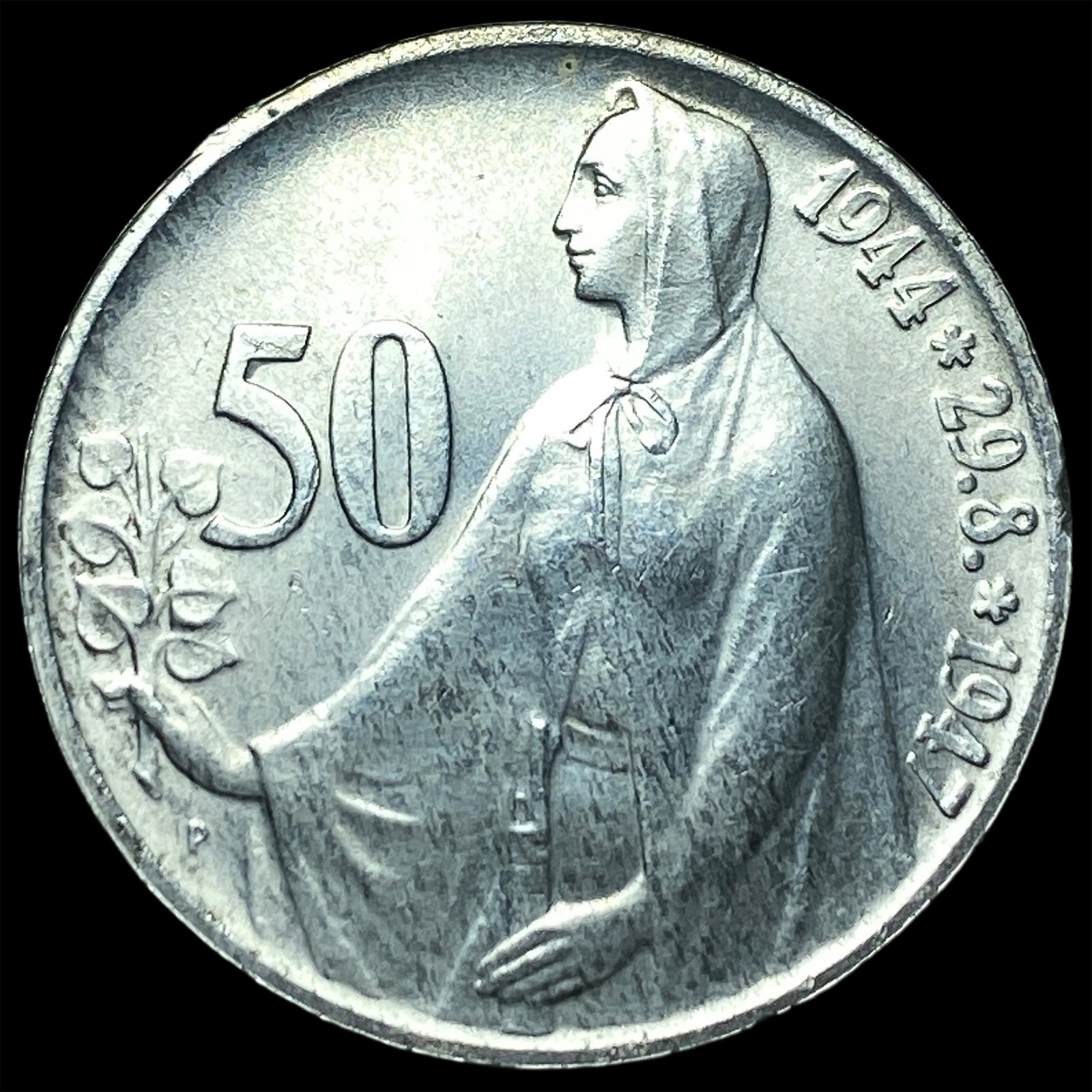 1947 Czechoslovakia Silver 50 Korun: 1947 Czechoslovakia Silver 50 Korun