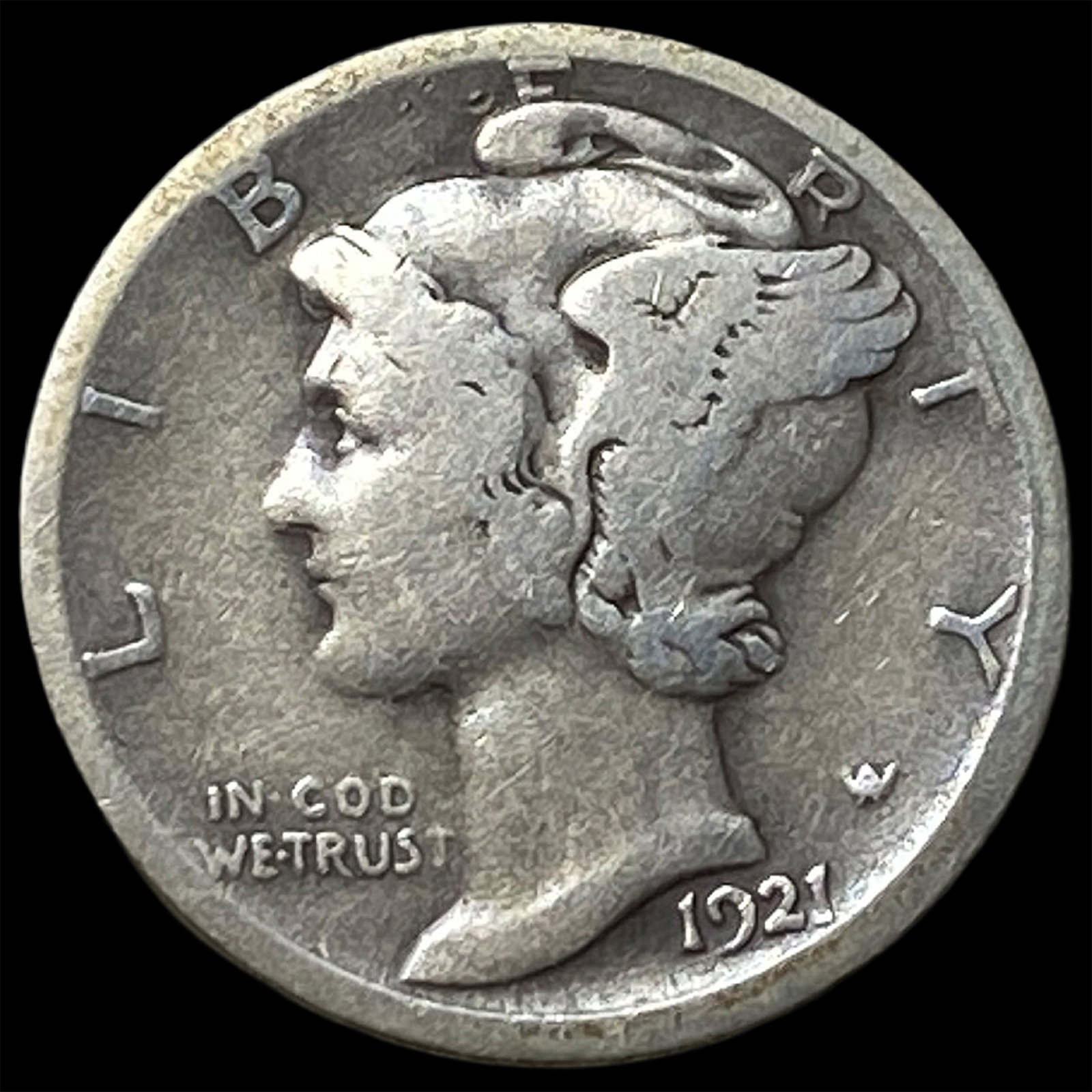 1921-D Silver Mercury Dime NICELY CIRCULATED: 1921-D Silver Mercury Dime NICELY CIRCULATED