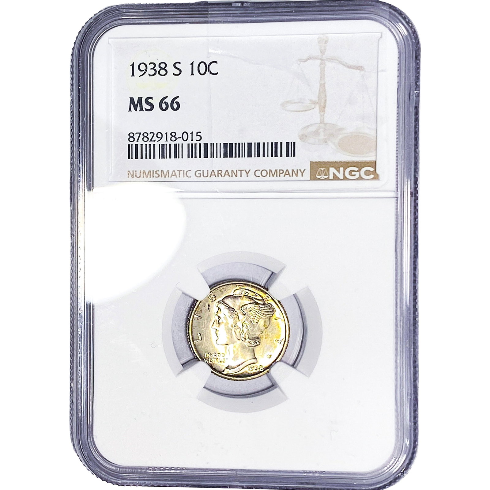 1938-S Mercury Silver Dime NGC MS66: 1938-S Mercury Silver Dime NGC MS66
