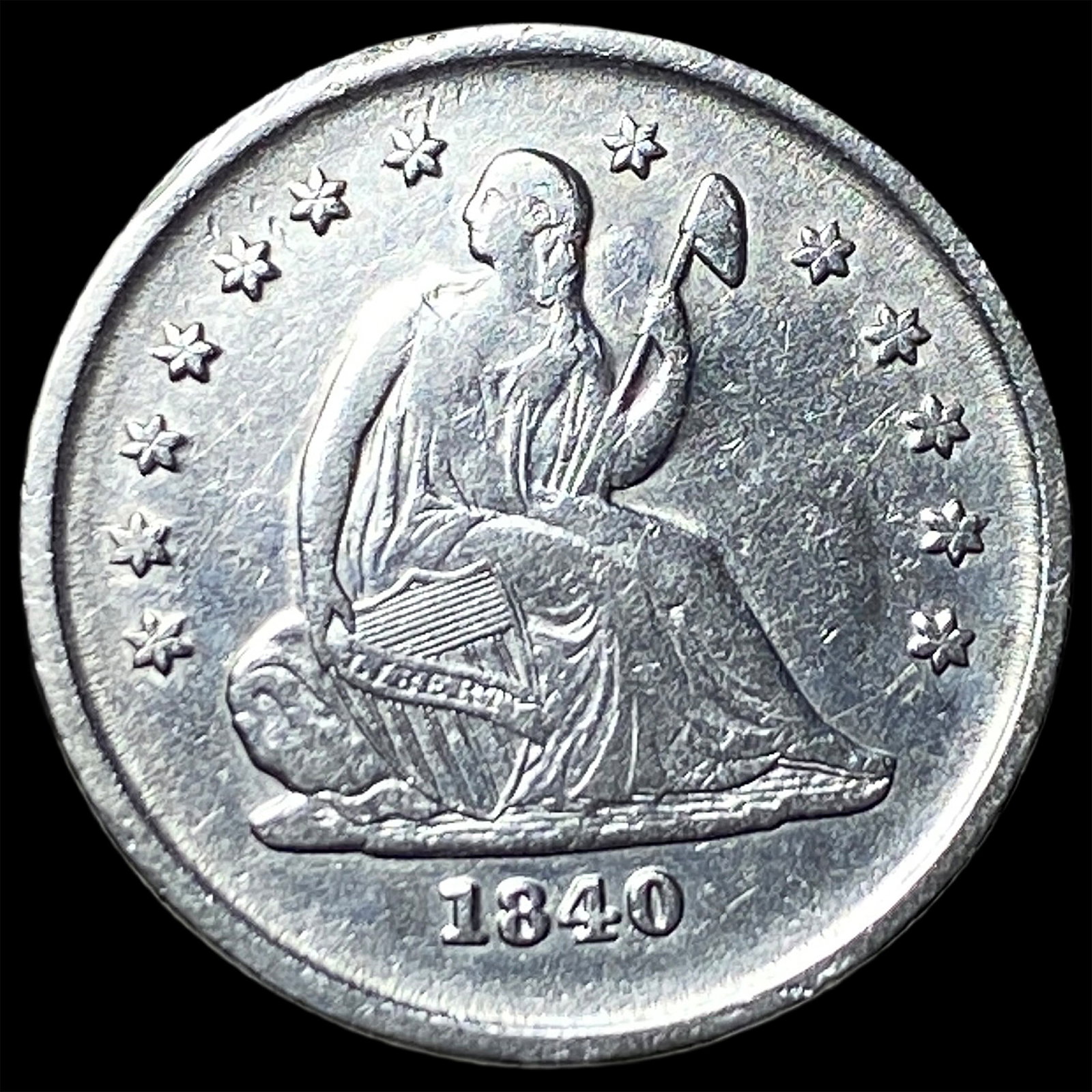 1840-O Silver Seated Liberty Quarter NEARLY UNCIRCULATED (1 of 2)