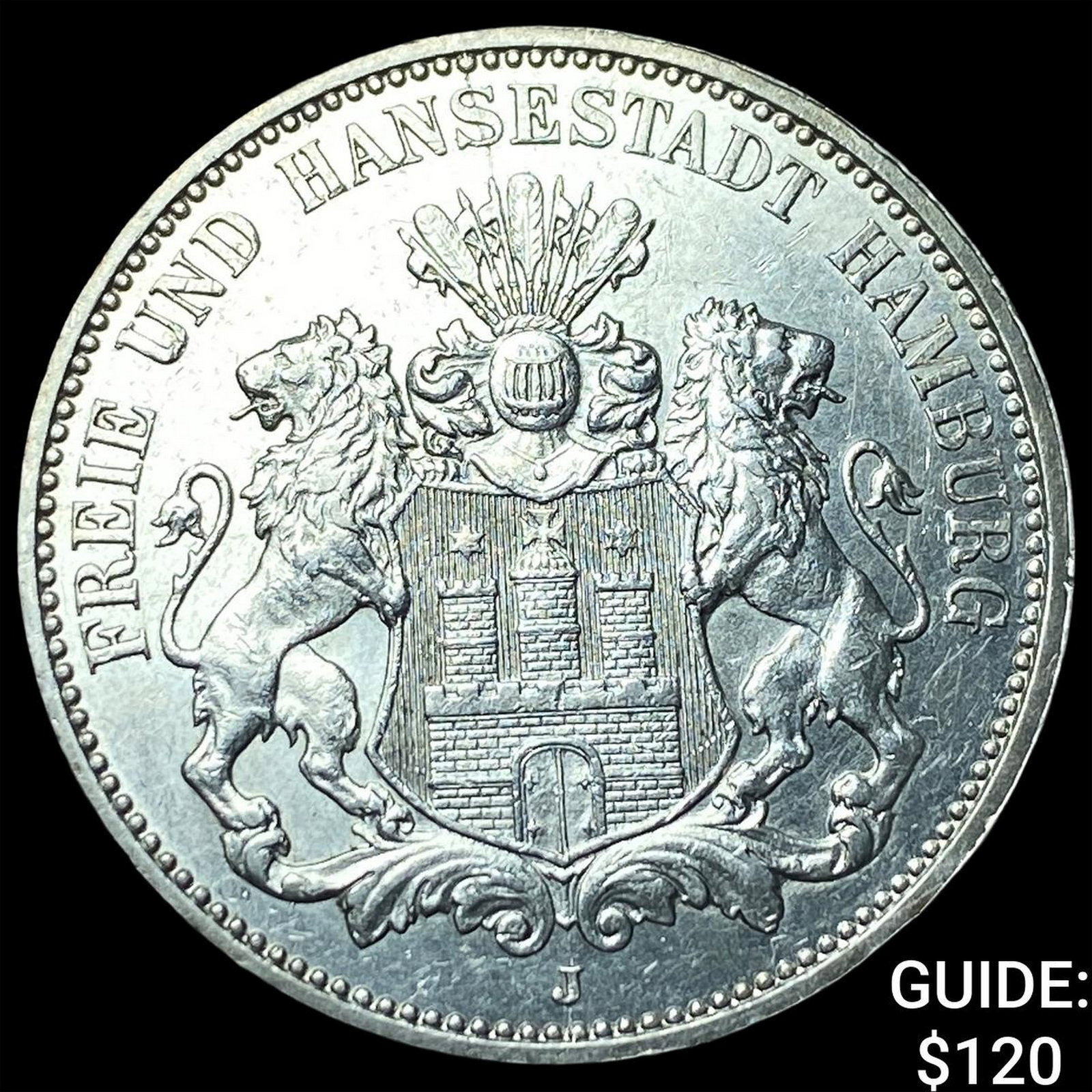 1909-J German States HAMBURG Silver 3 Mark (1 of 2)