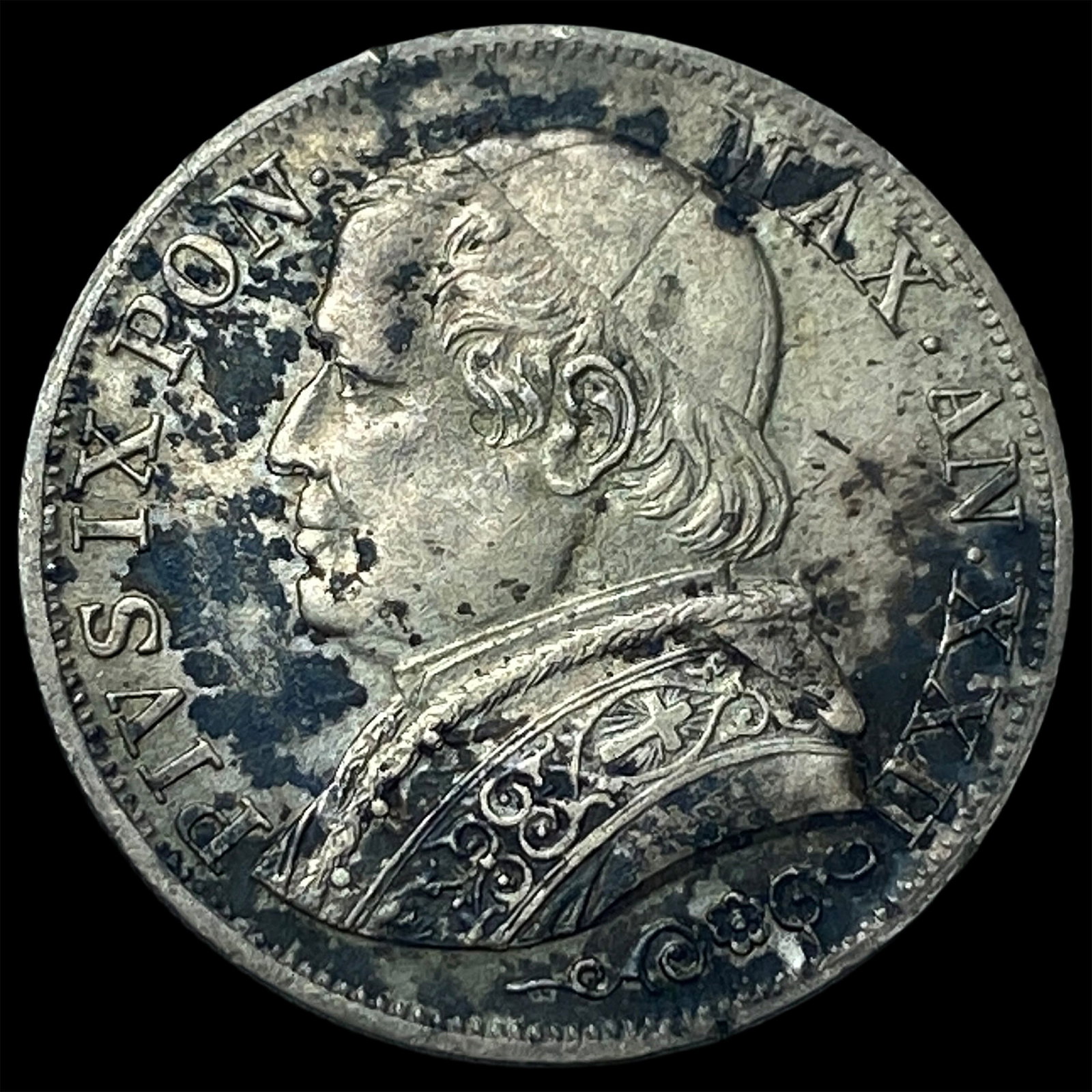 1867-R Italian States PAPAL STATES Silver Lira: 1867-R Italian States PAPAL STATES Silver Lira