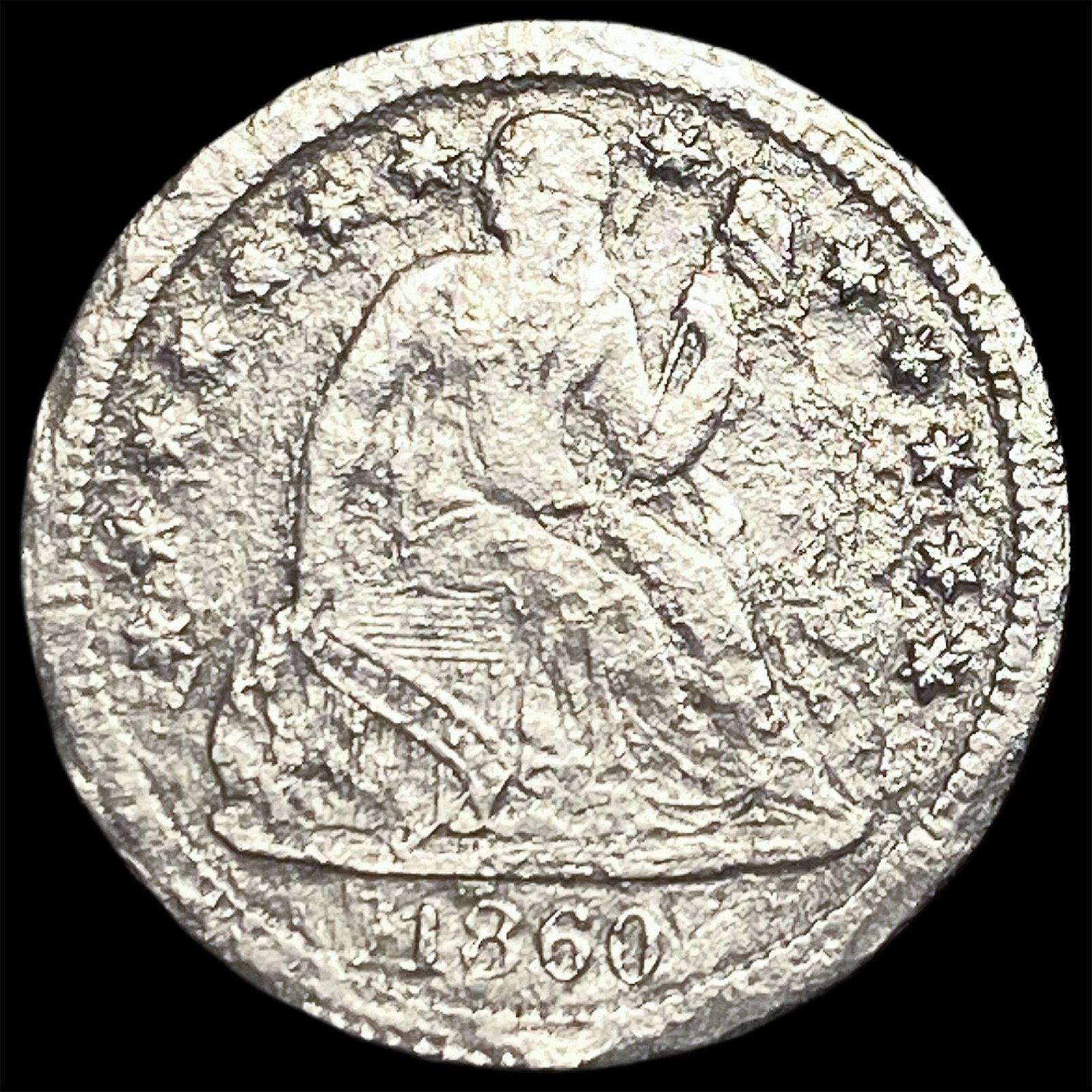 1860-S Silver Seated Liberty Dime LIGHTLY CIRCULATED: 1860-S Silver Seated Liberty Dime LIGHTLY CIRCULATED