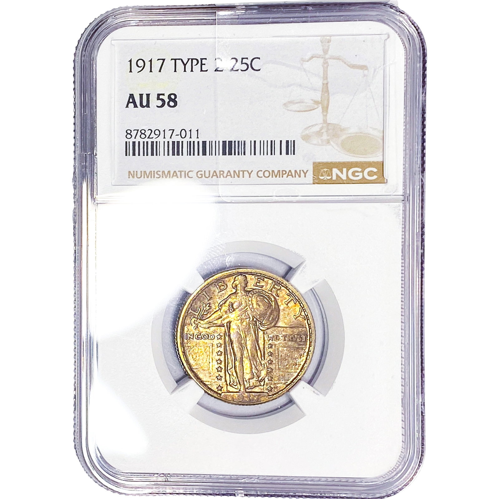 1917 Standing Liberty Quarter NGC AU58 Type 2: 1917 Standing Liberty Quarter NGC AU58 Type 2