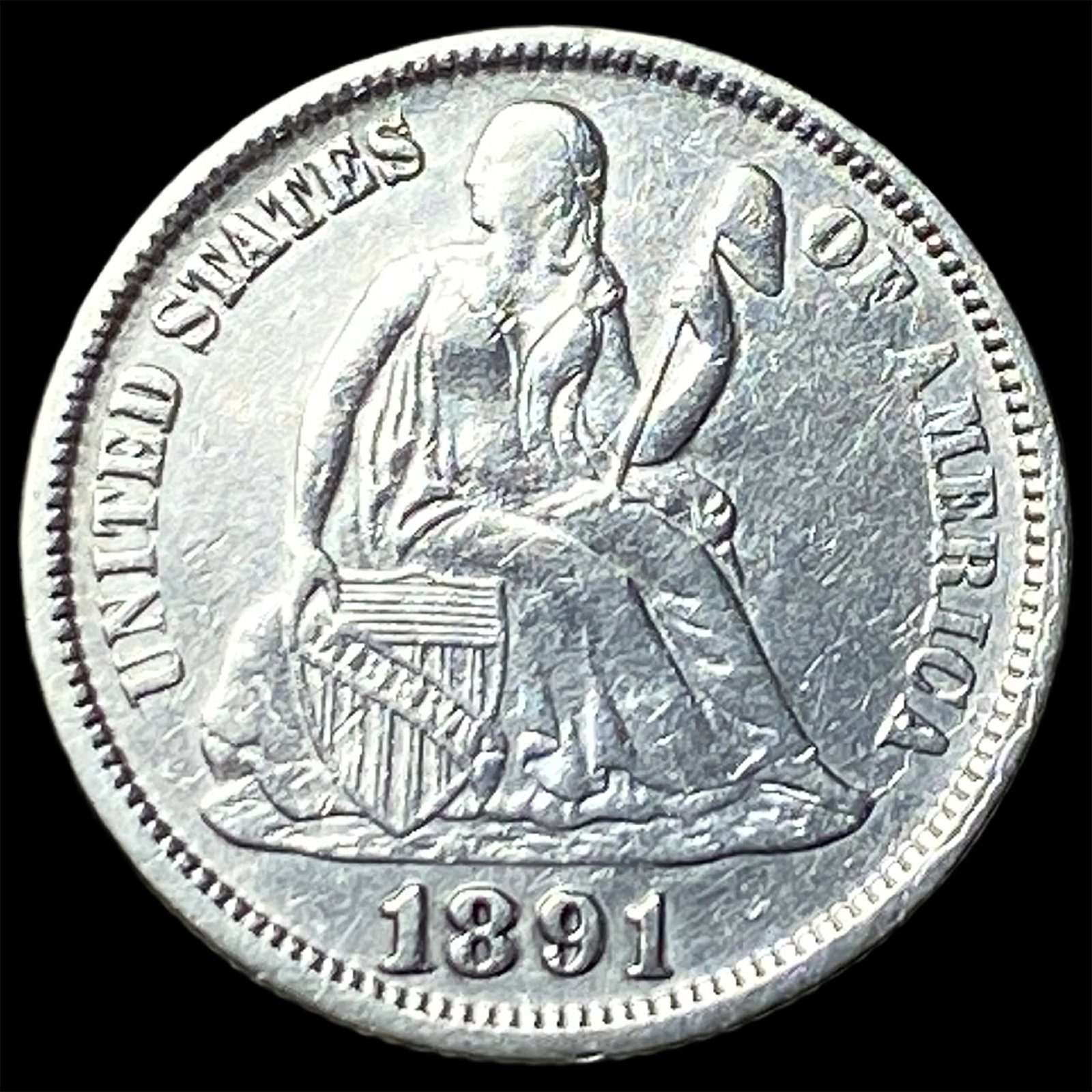 1891 Silver Seated Liberty Dime CLOSELY UNCIRCULATED (1 of 2)